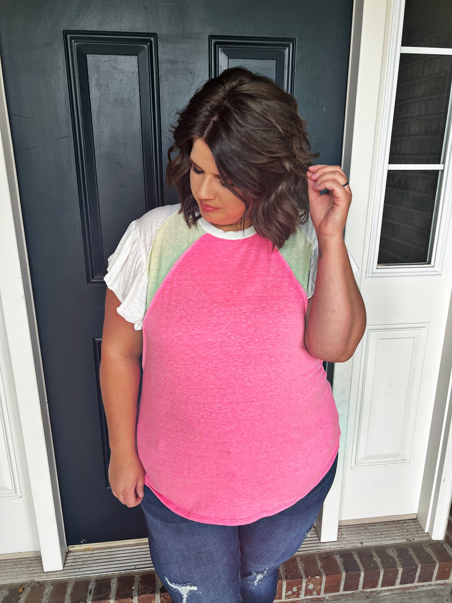 Take a Chance Pink Color Block Top