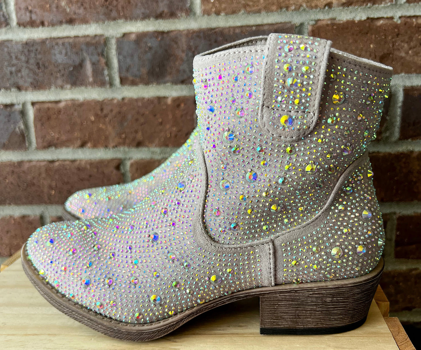 Very G Kady Low Rhinestone Boots - Cream