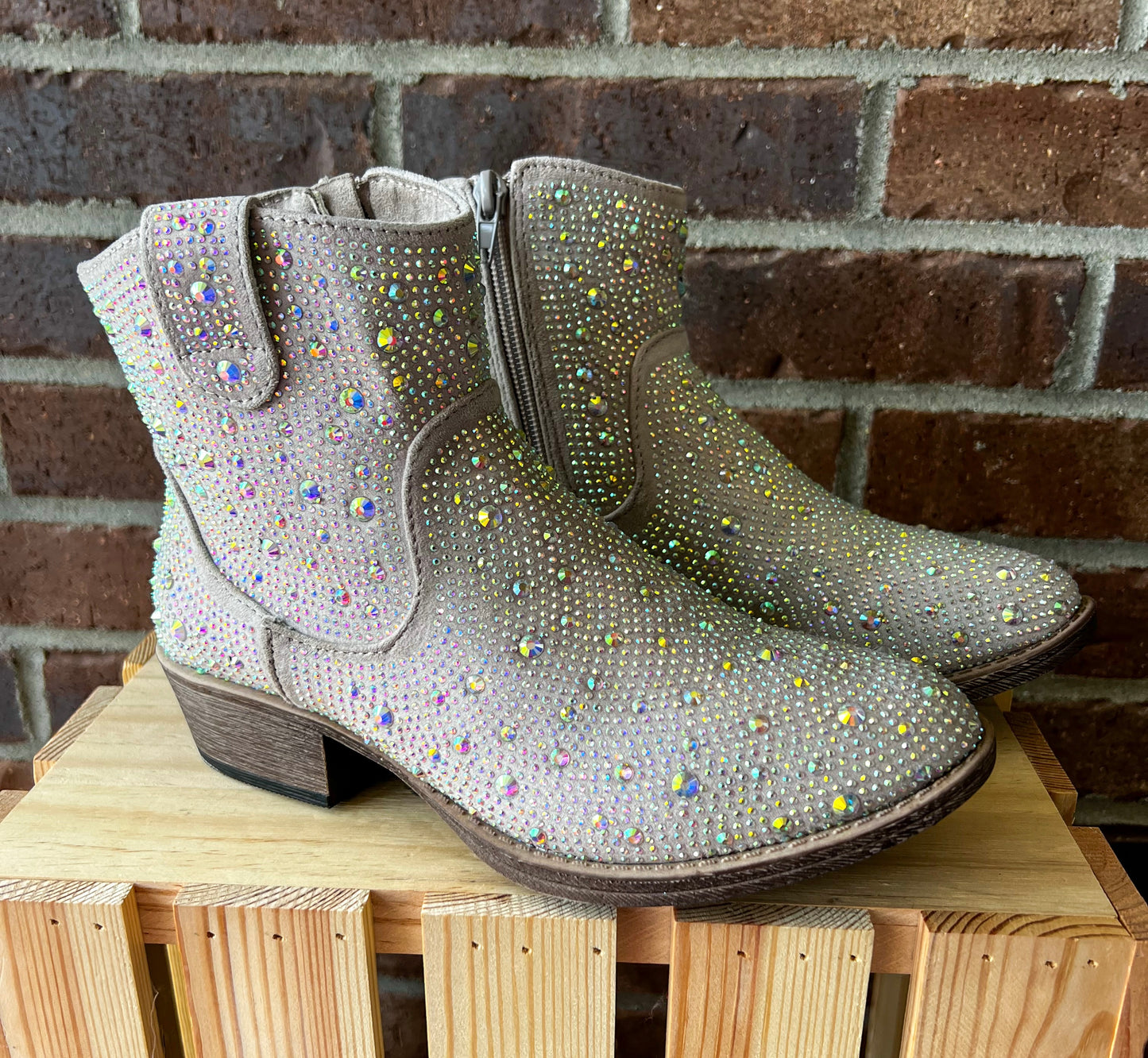 Very G Kady Low Rhinestone Boots - Cream