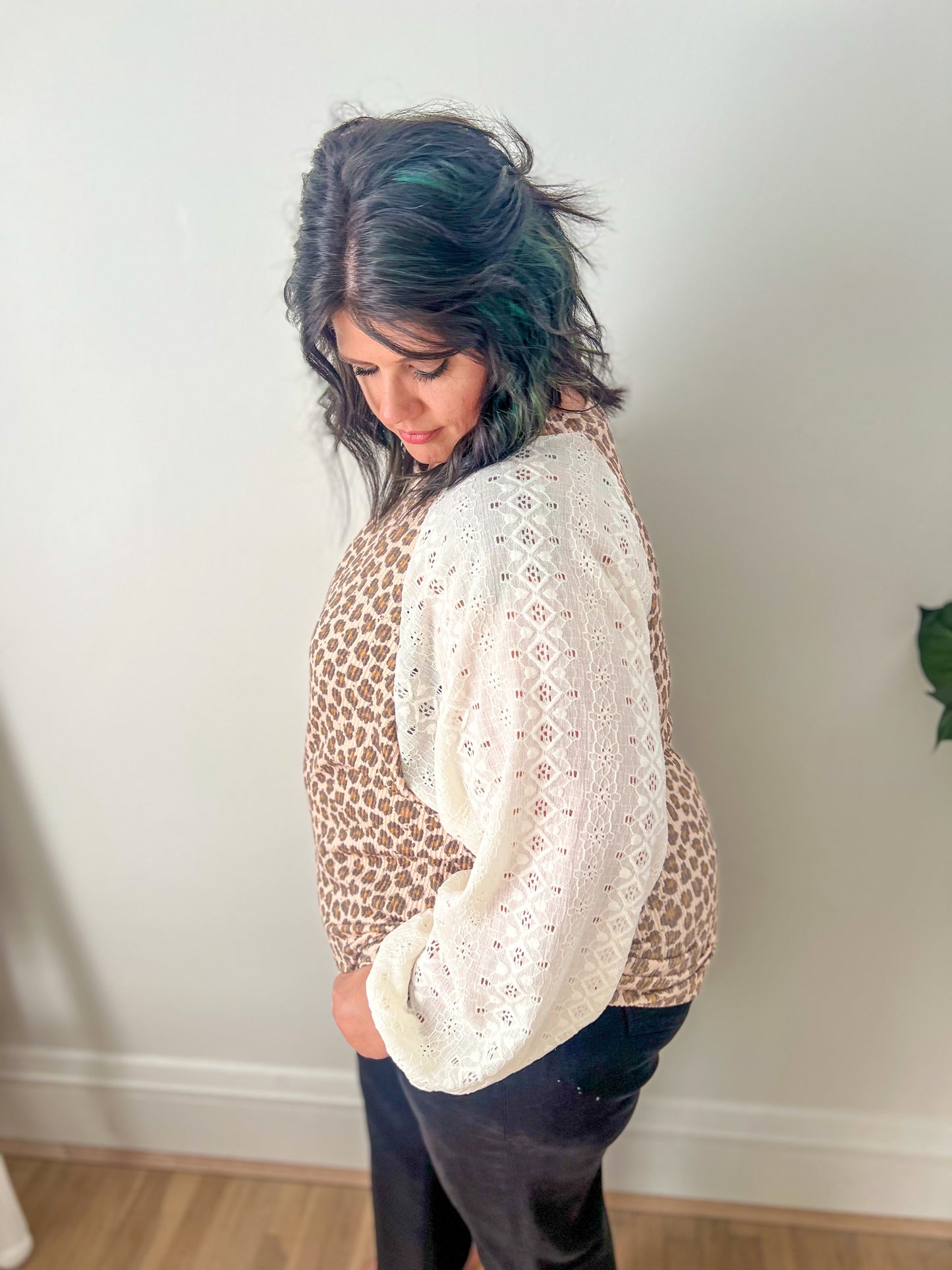 New! Leopard and Lace Top