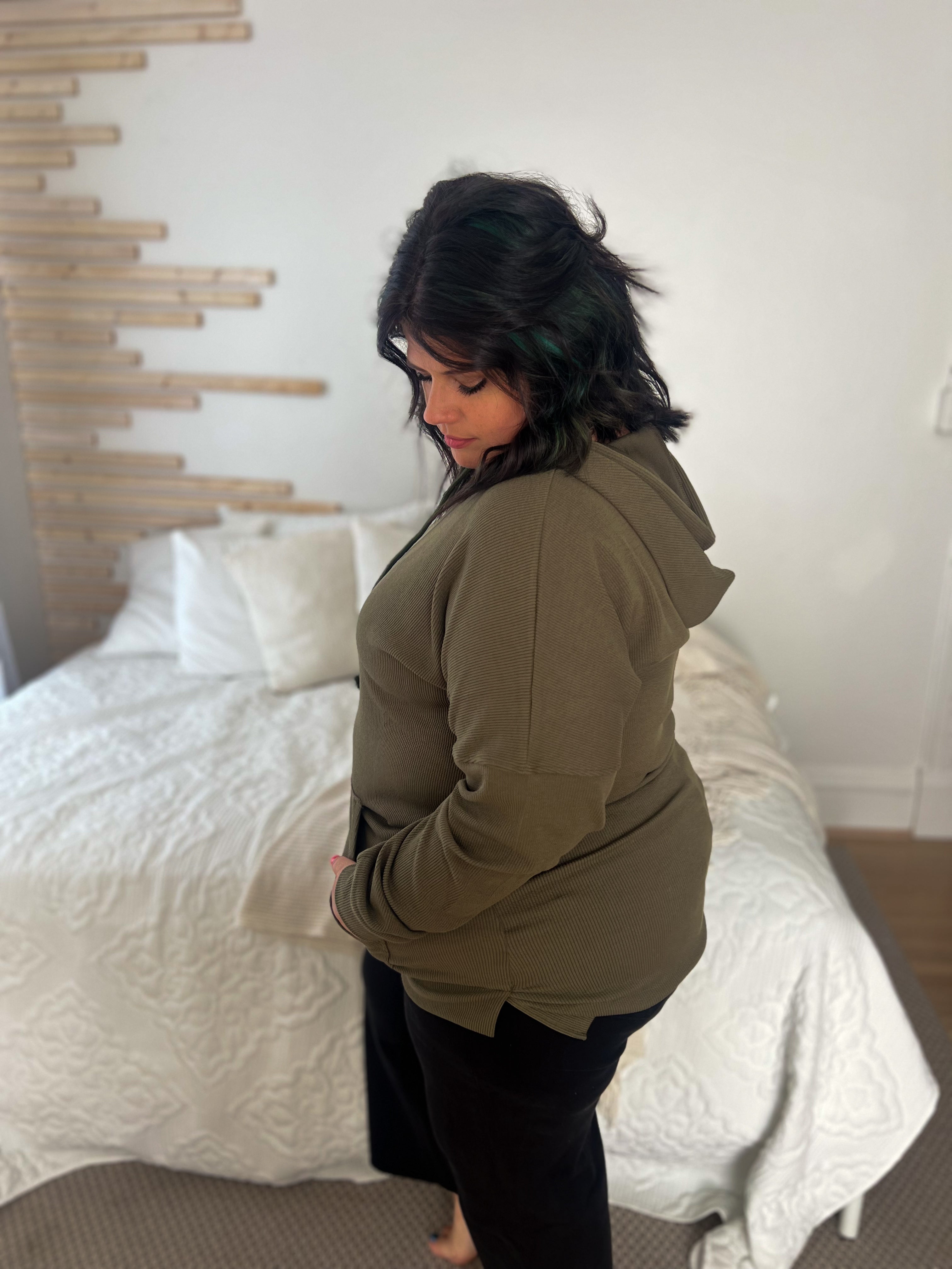 Kacey Ribbed Hoodie - Olive