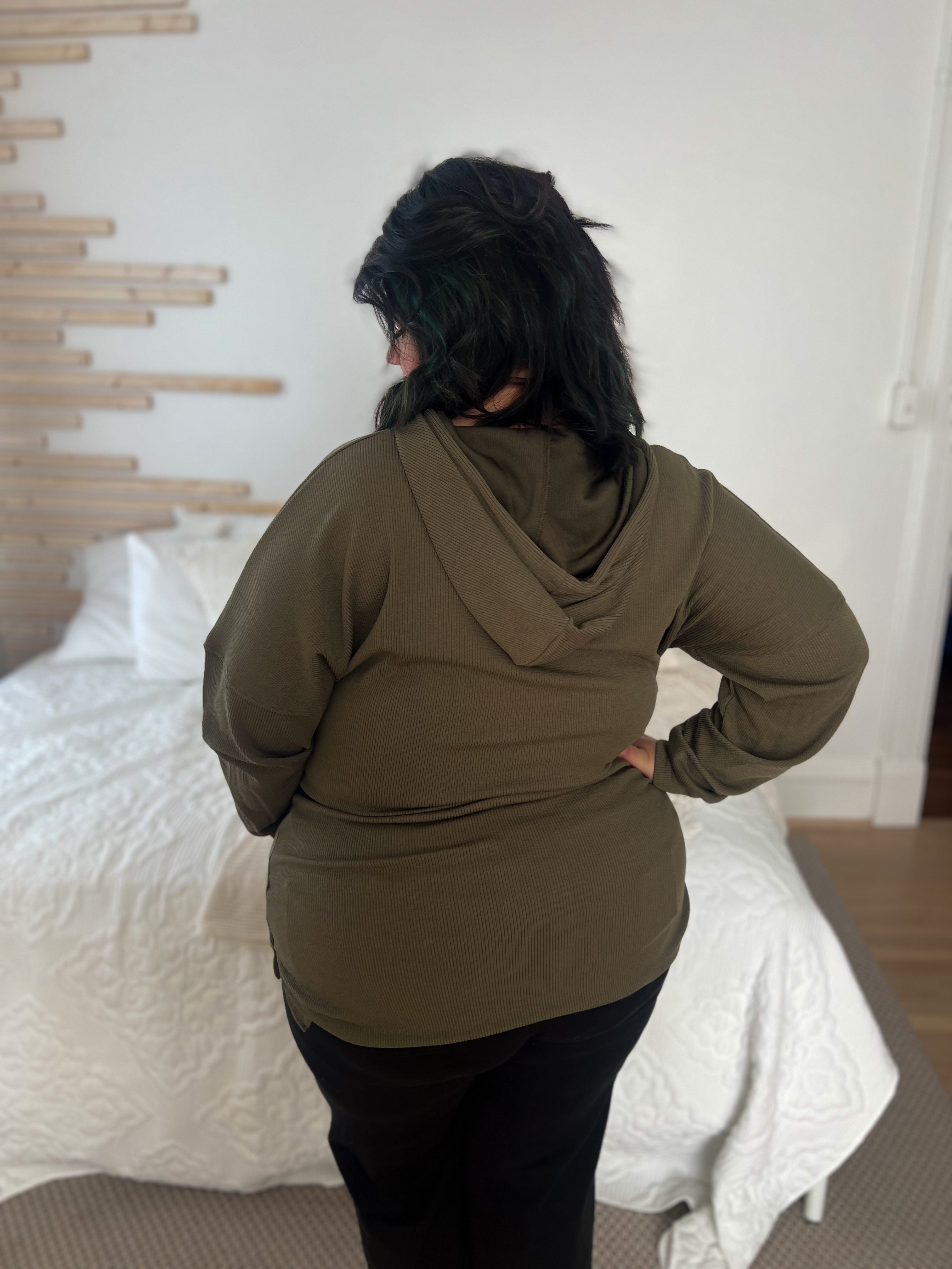 Kacey Ribbed Hoodie - Olive