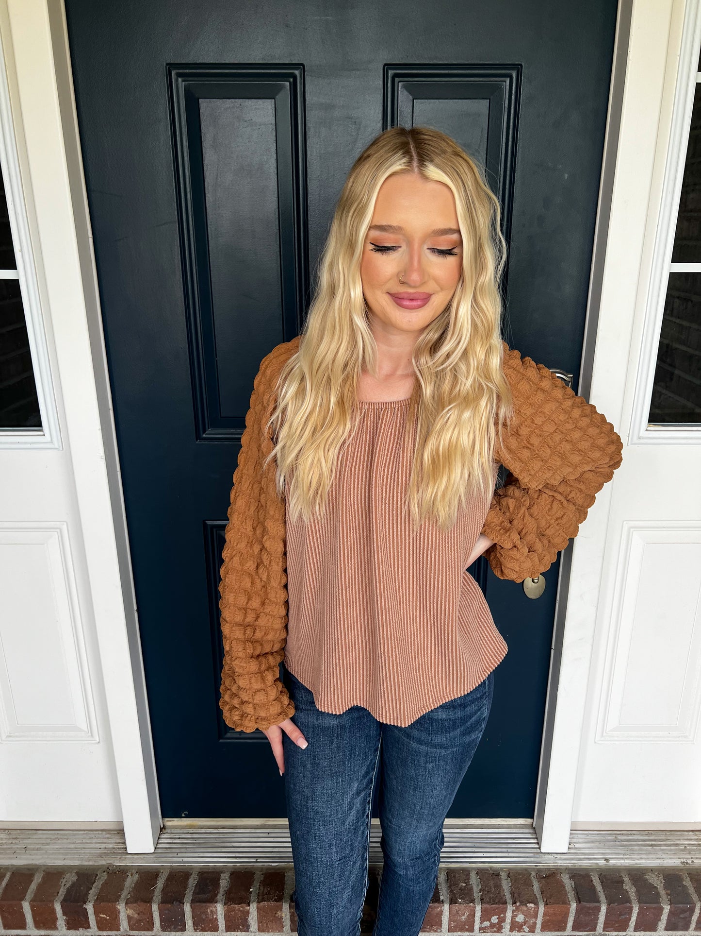Mocha Textured Long Sleeve Top