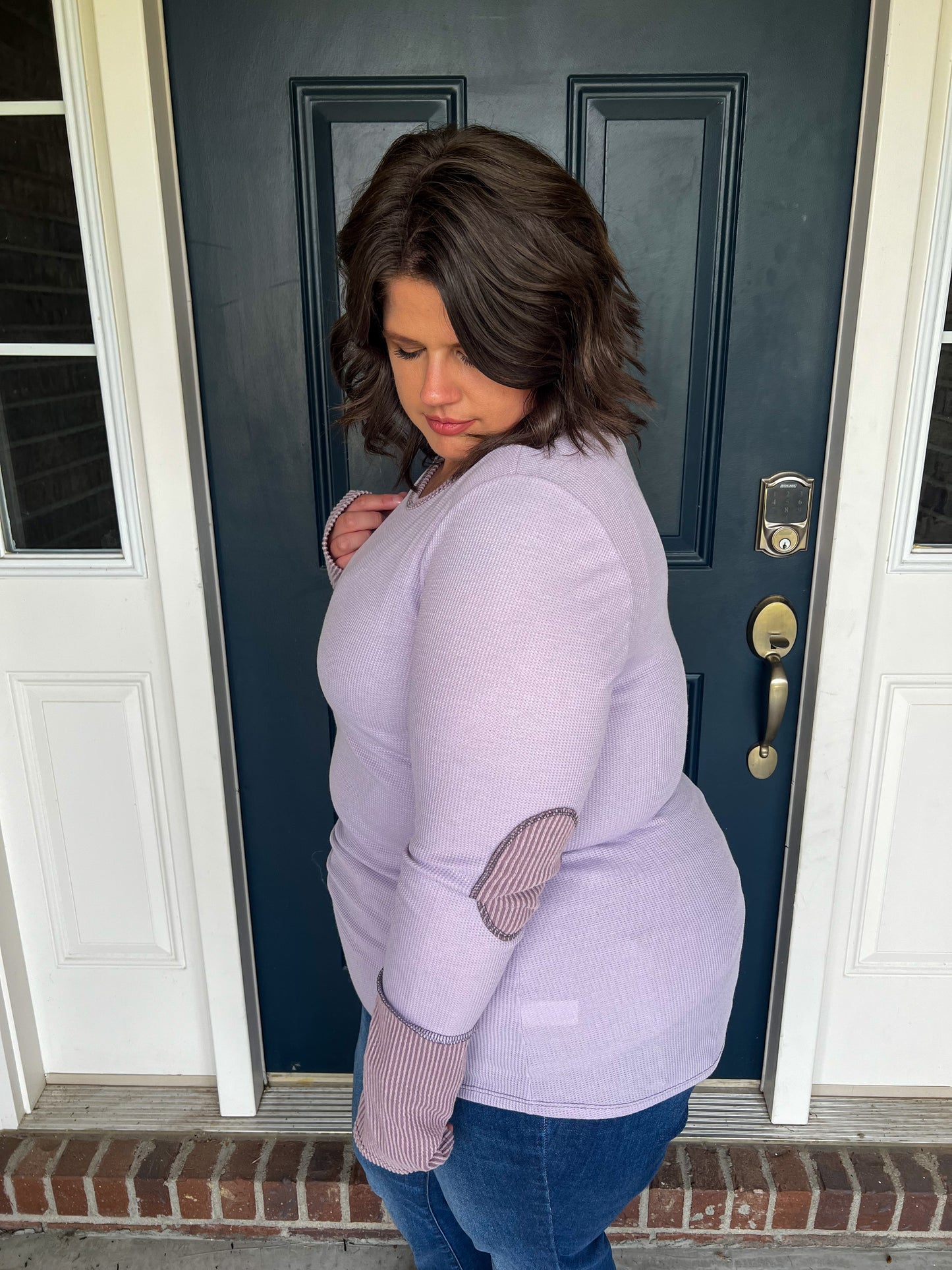 Lavender Waffle Knit Long Sleeve Top