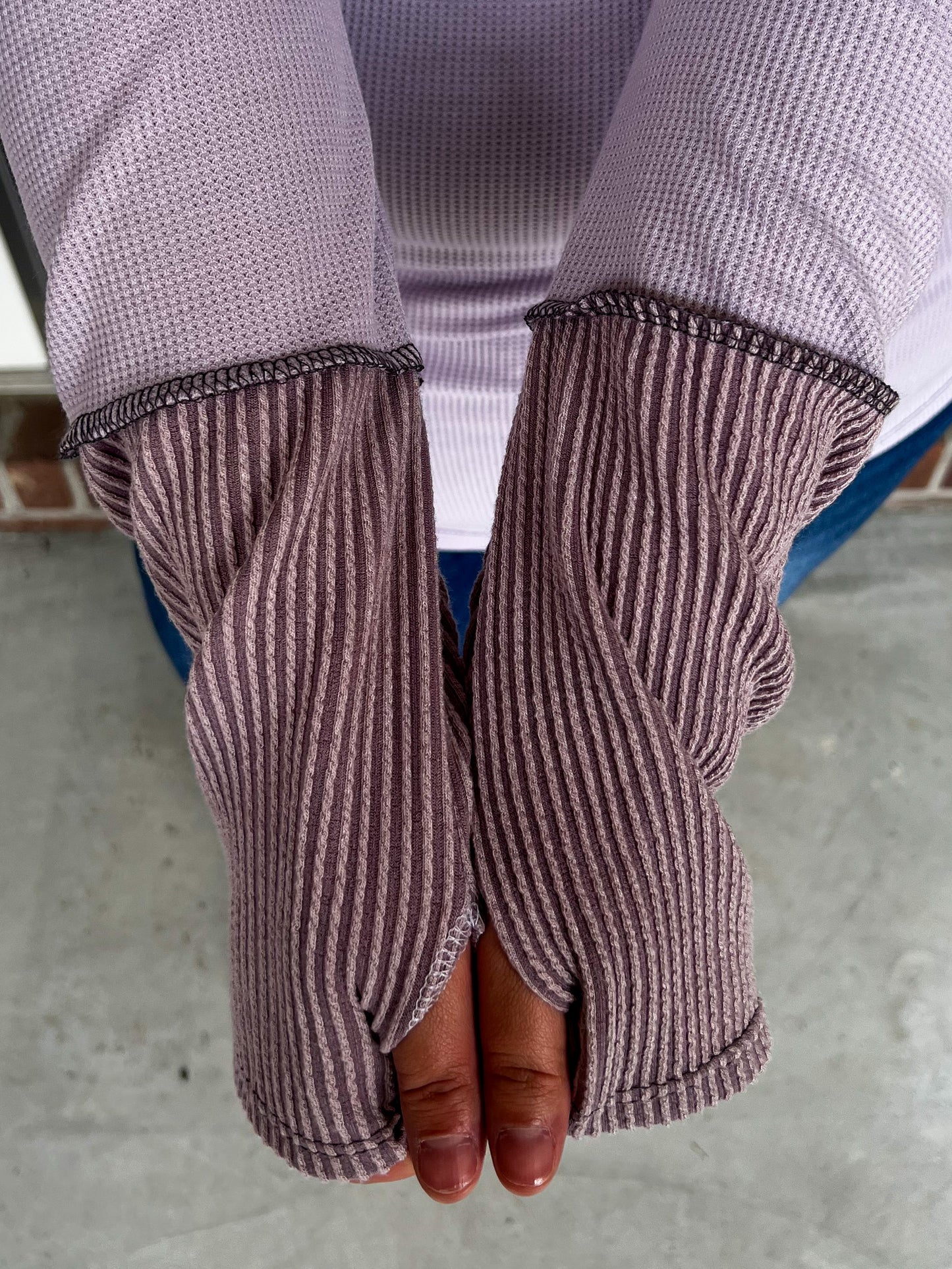 Lavender Waffle Knit Long Sleeve Top