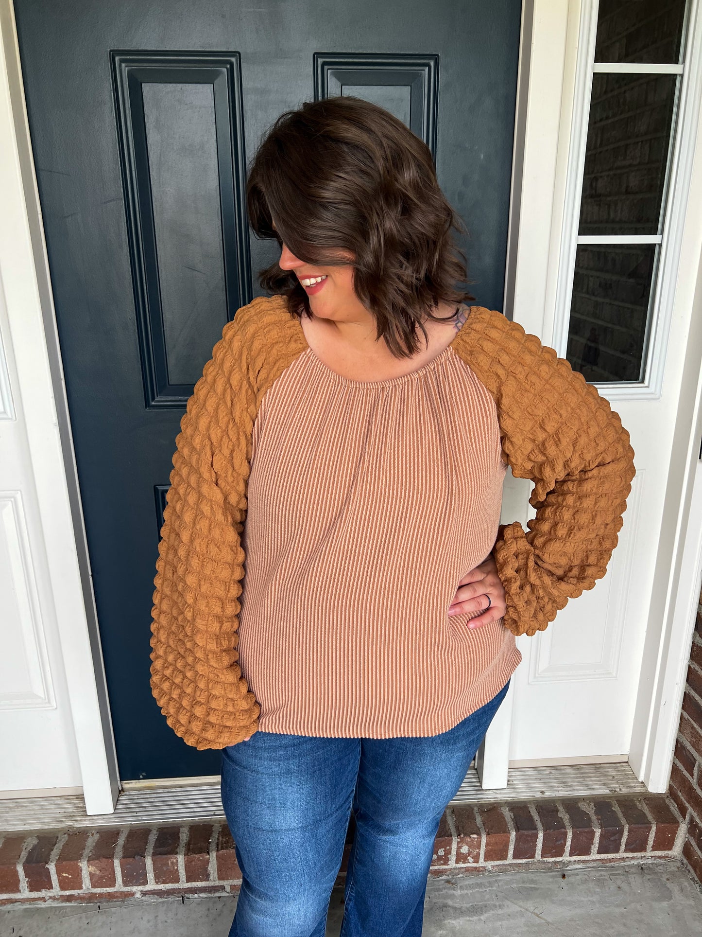 Mocha Textured Long Sleeve Top