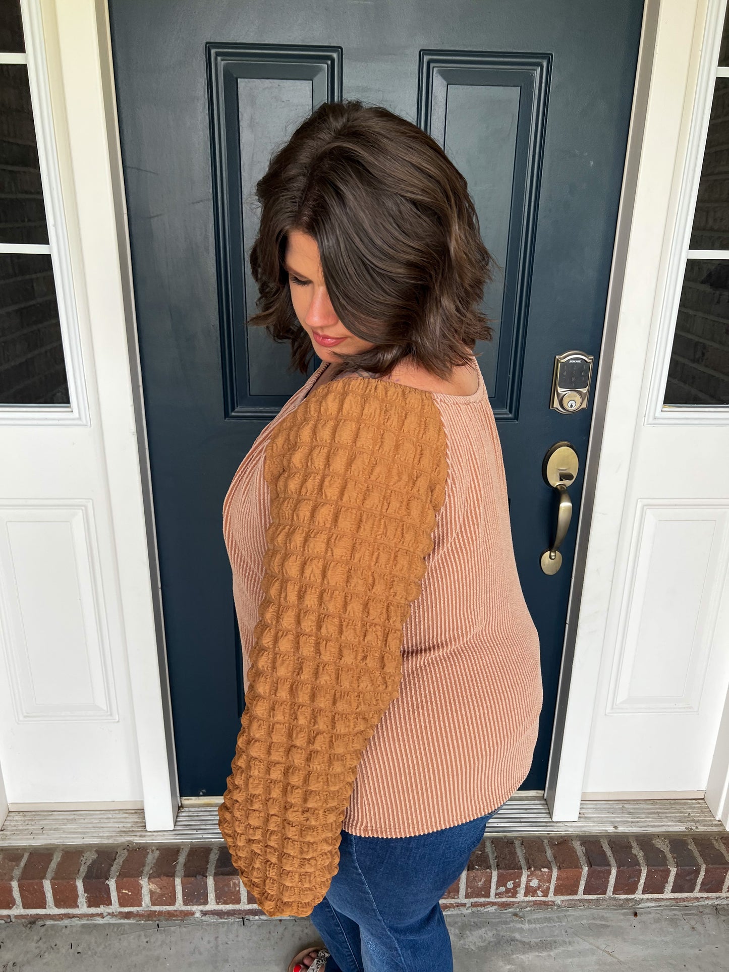 Mocha Textured Long Sleeve Top