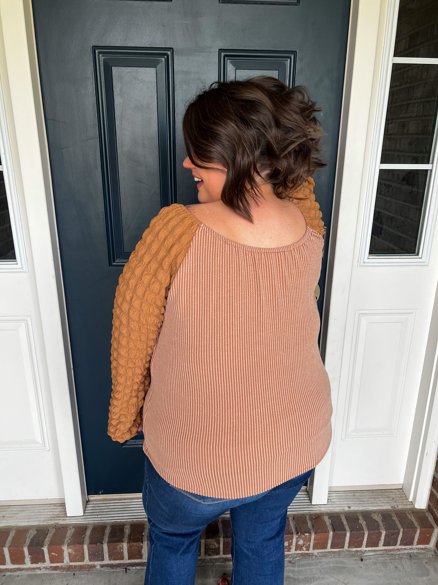 Mocha Textured Long Sleeve Top