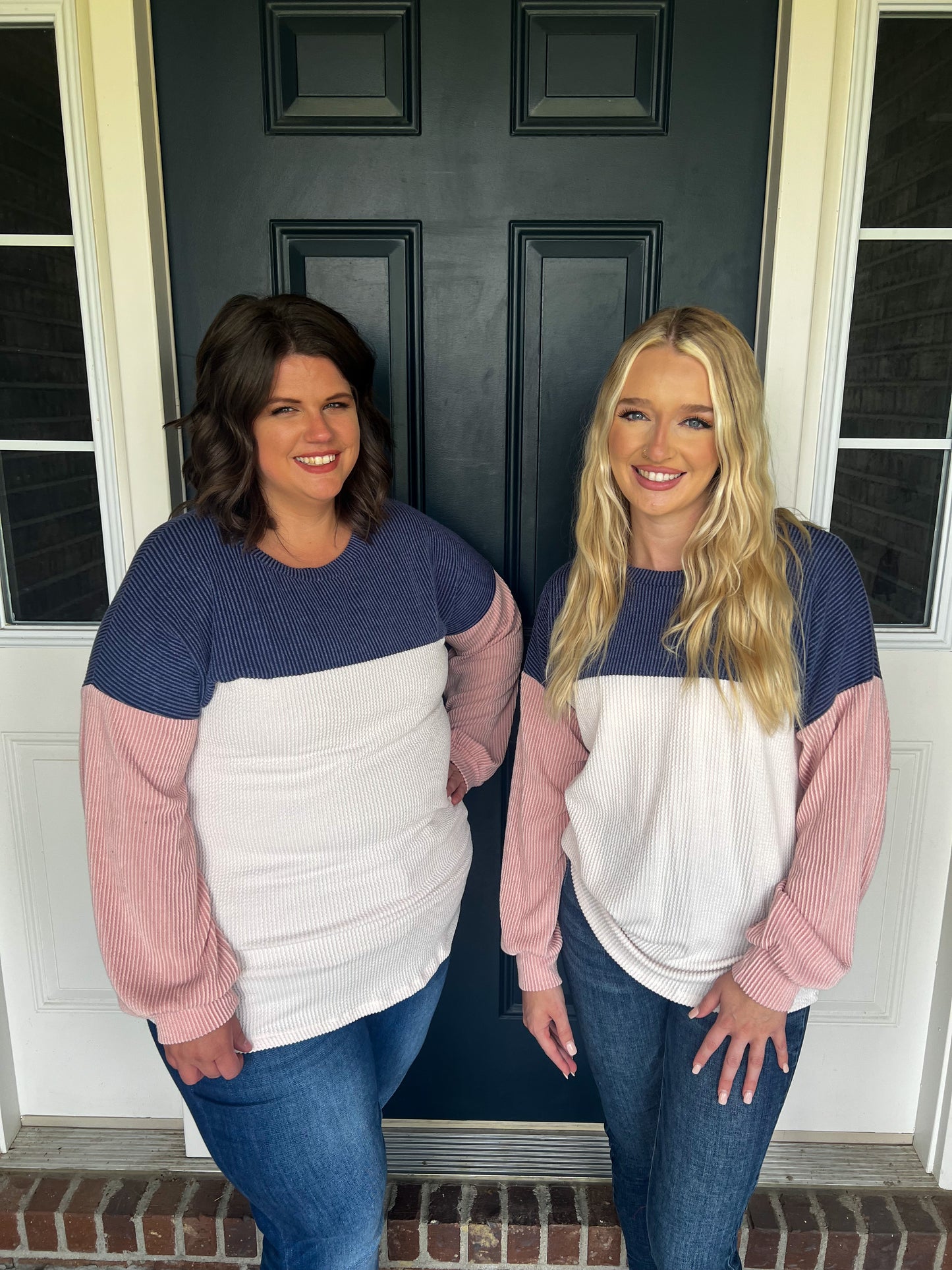 Keeley Corded Color Block Top - Navy and Pink