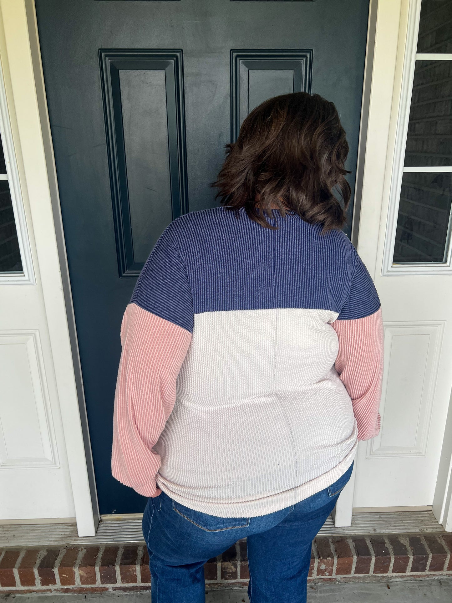 Keeley Corded Color Block Top - Navy and Pink