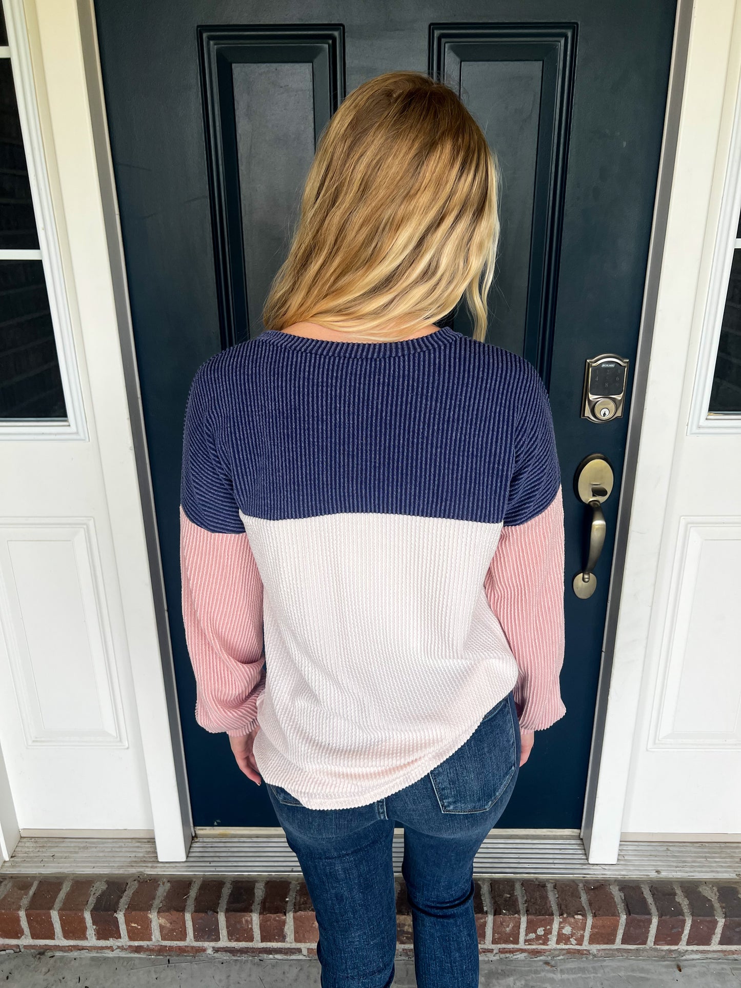 Keeley Corded Color Block Top - Navy and Pink