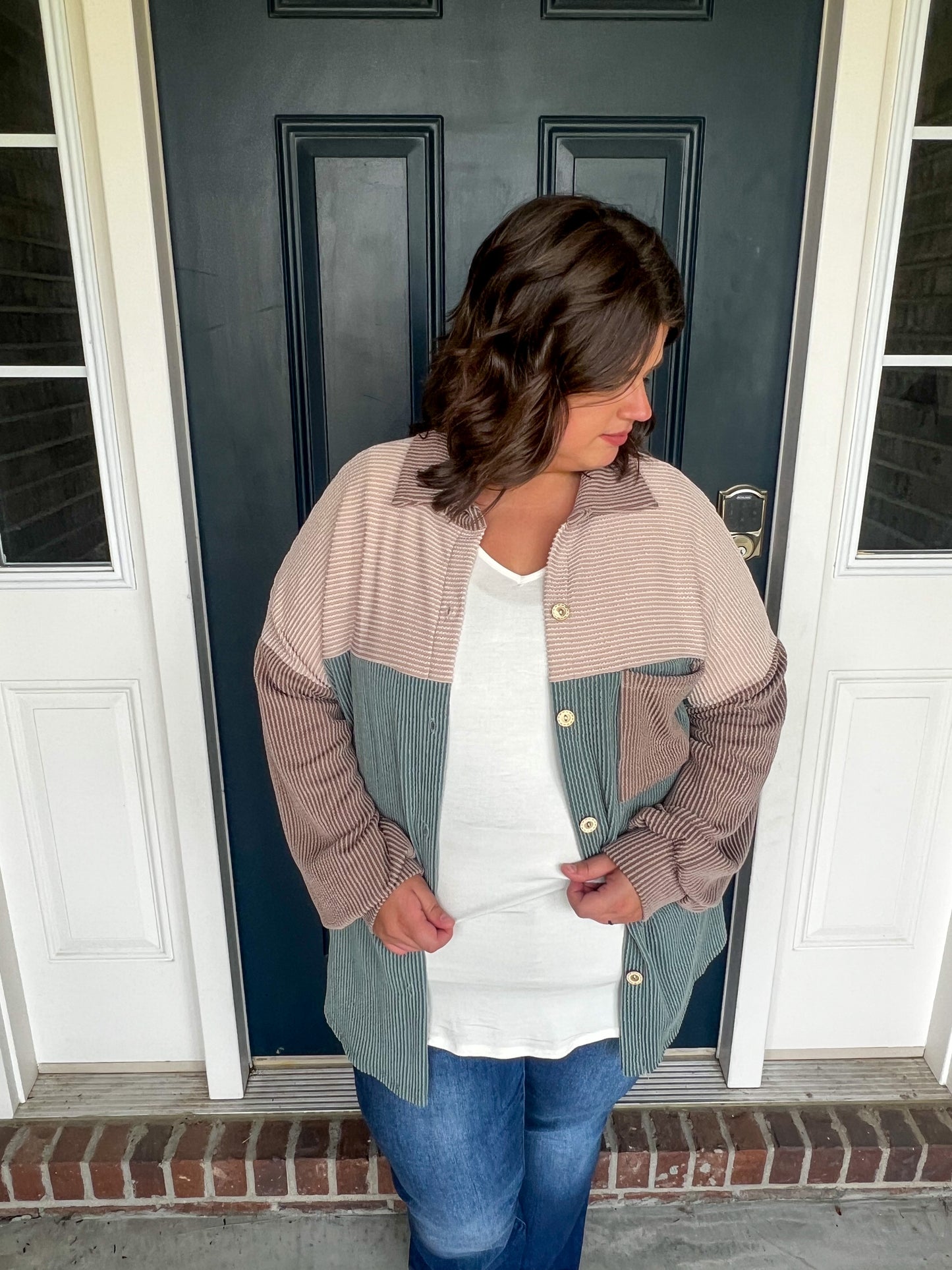 New! Rowan Color Block Shacket