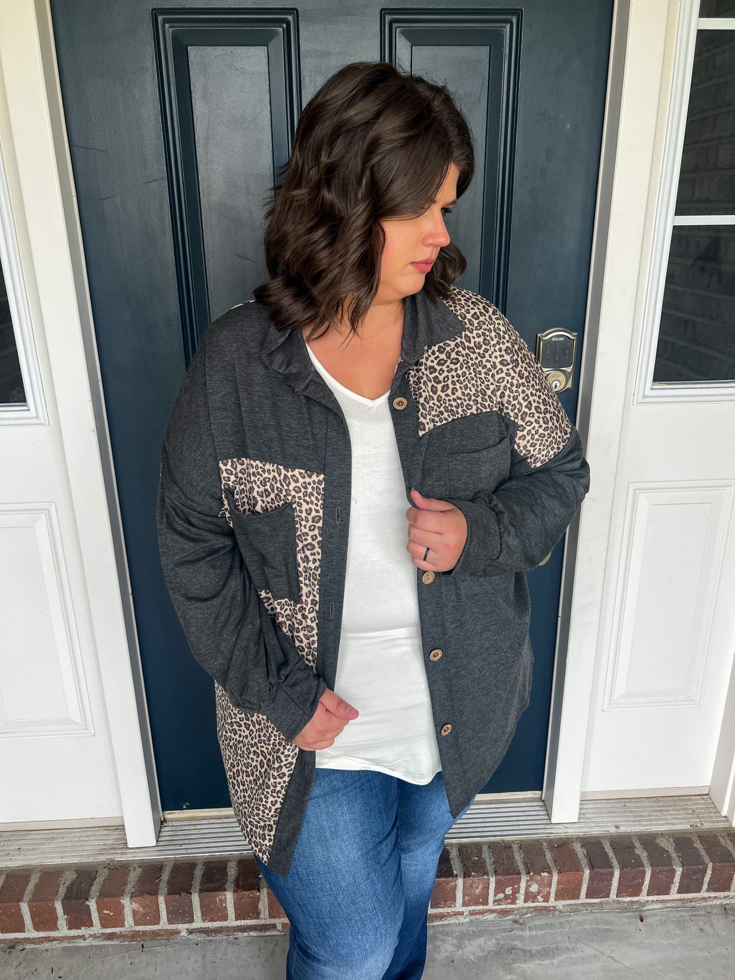 She's a Wild One Charcoal and Leopard Shacket