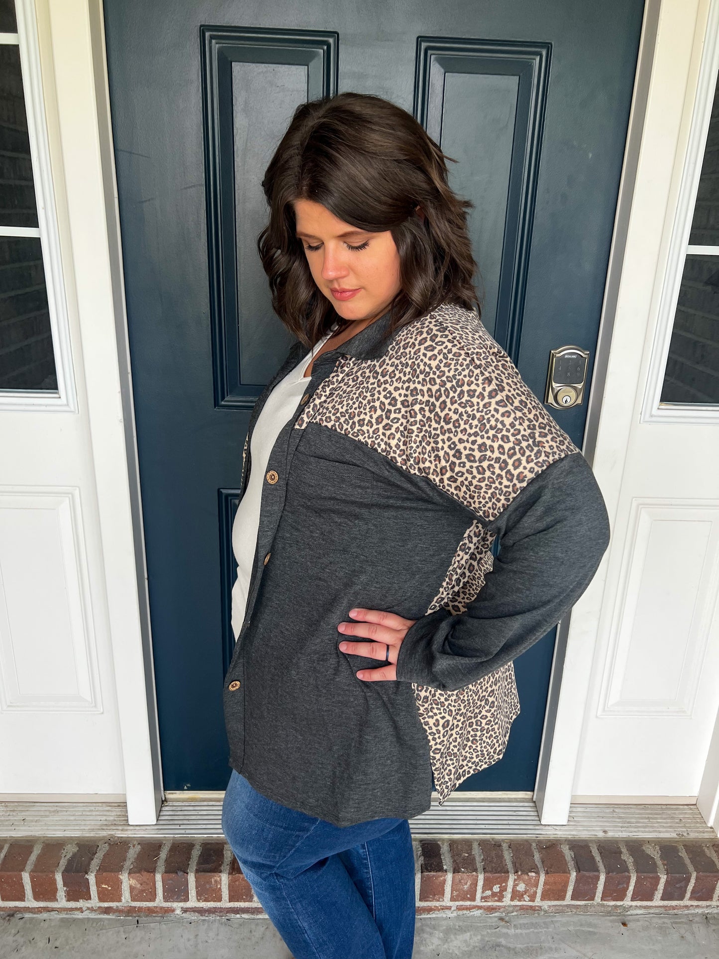 She's a Wild One Charcoal and Leopard Shacket