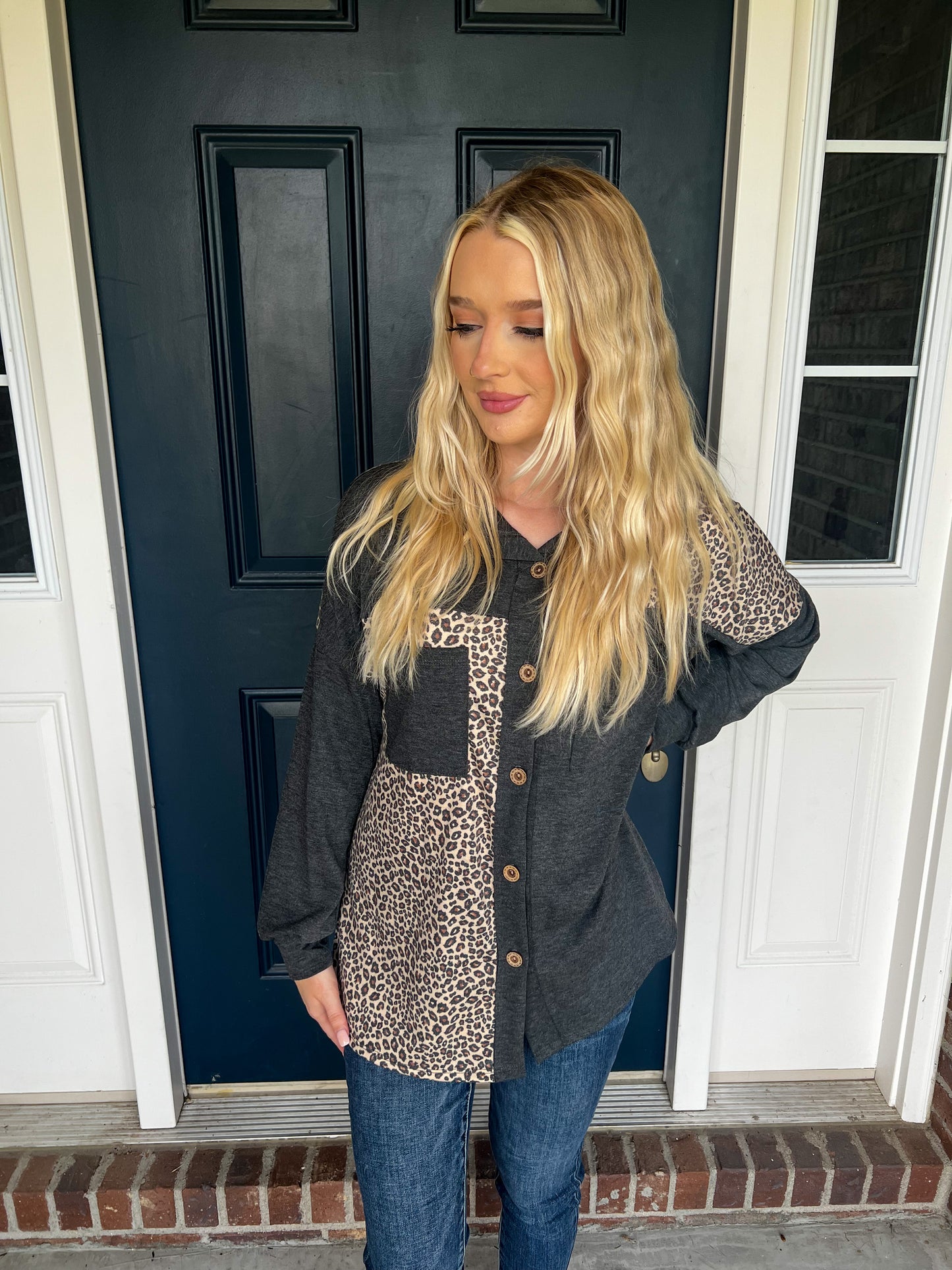 She's a Wild One Charcoal and Leopard Shacket