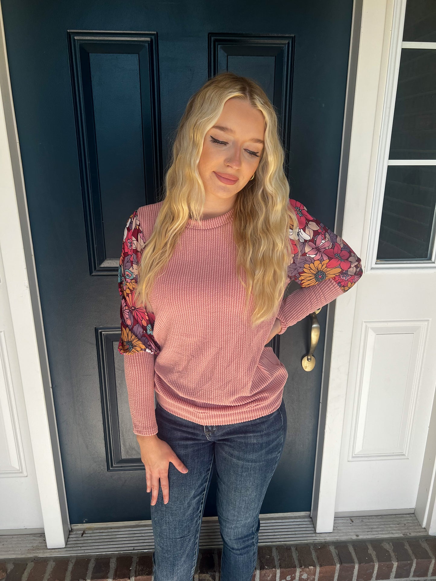 New! Aurora Mauve Floral Sleeve Top
