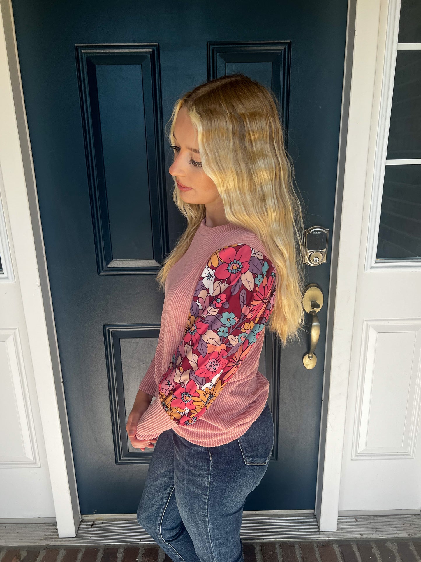 New! Aurora Mauve Floral Sleeve Top