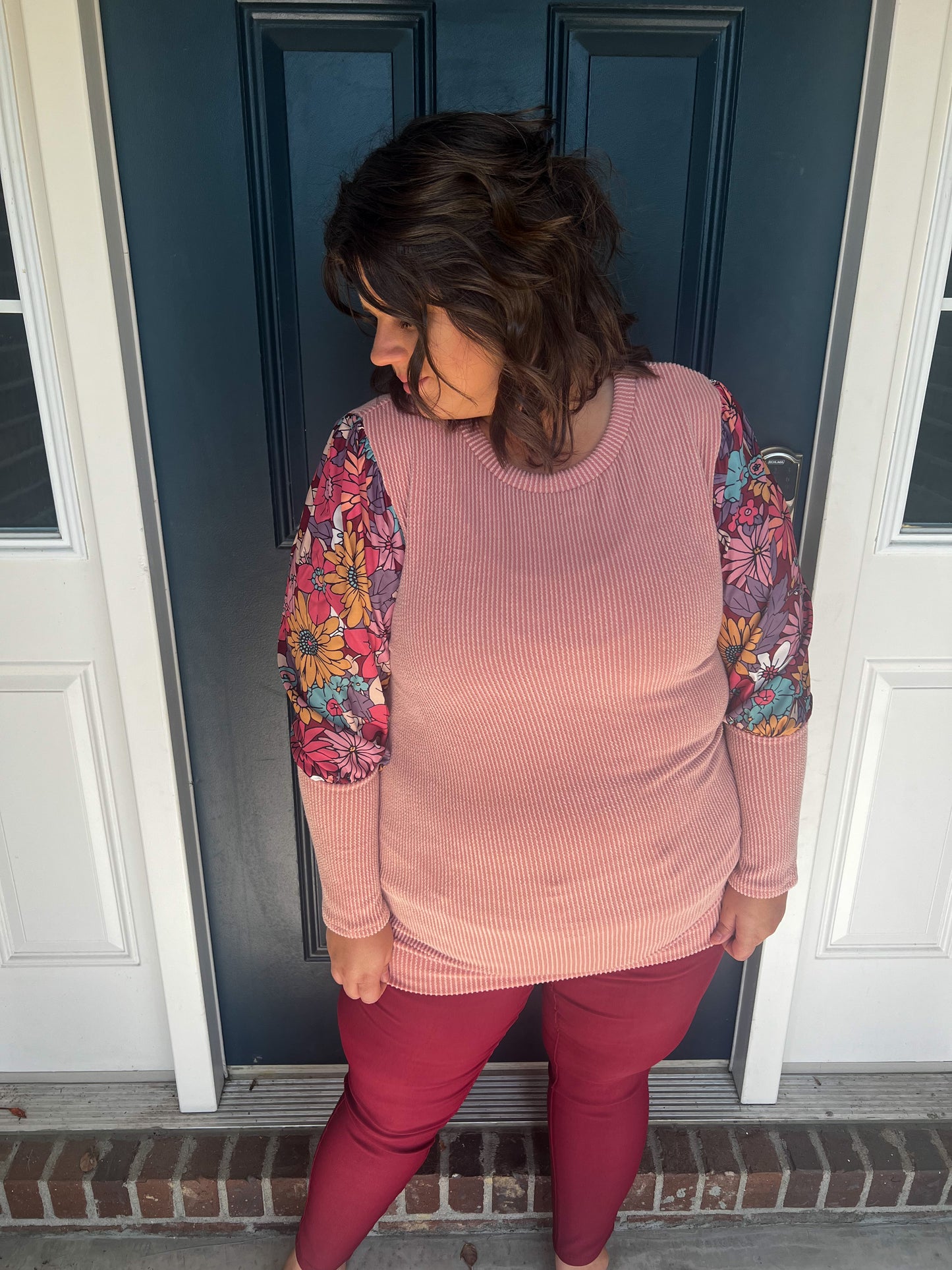 New! Aurora Mauve Floral Sleeve Top