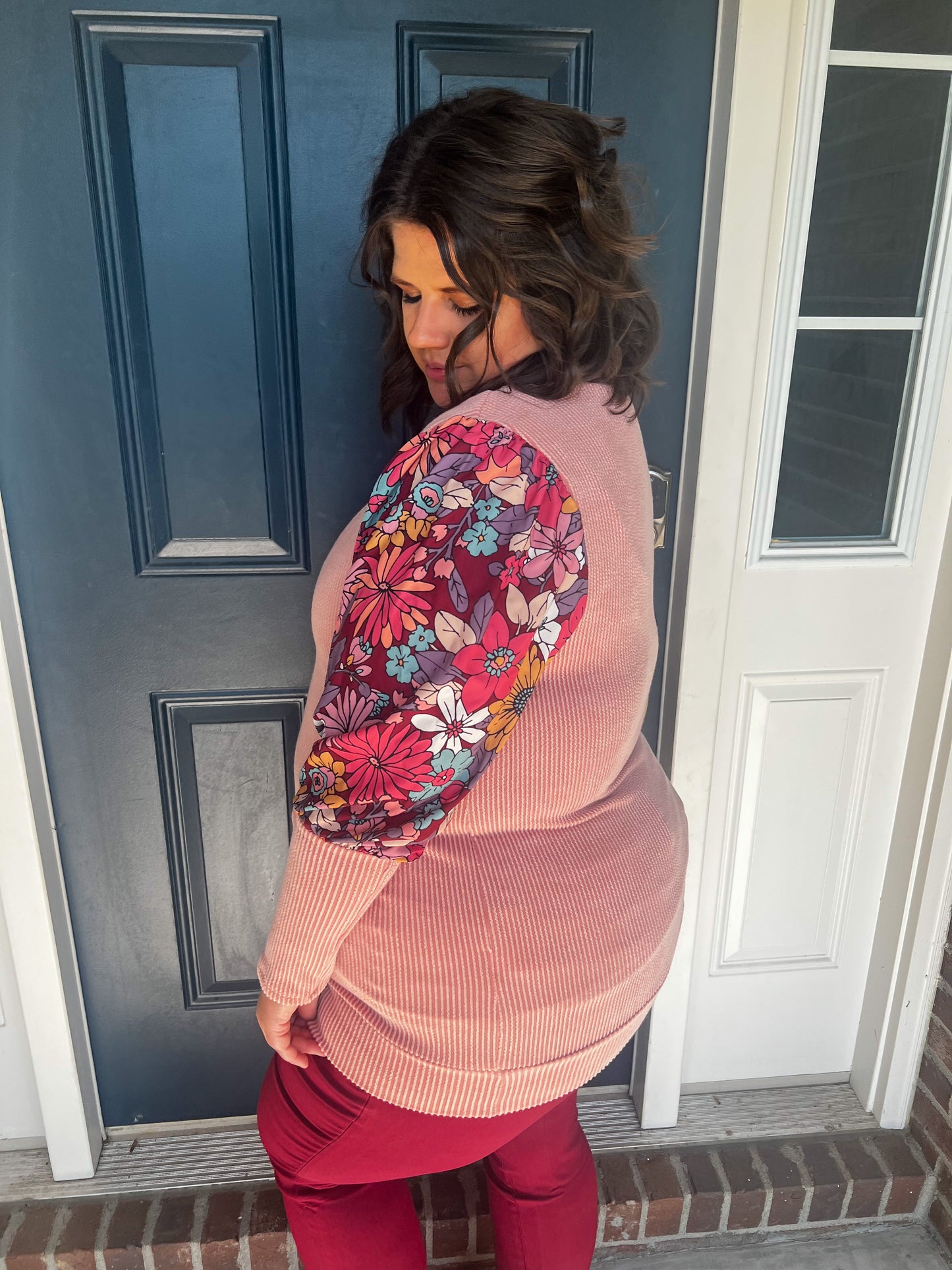 New! Aurora Mauve Floral Sleeve Top
