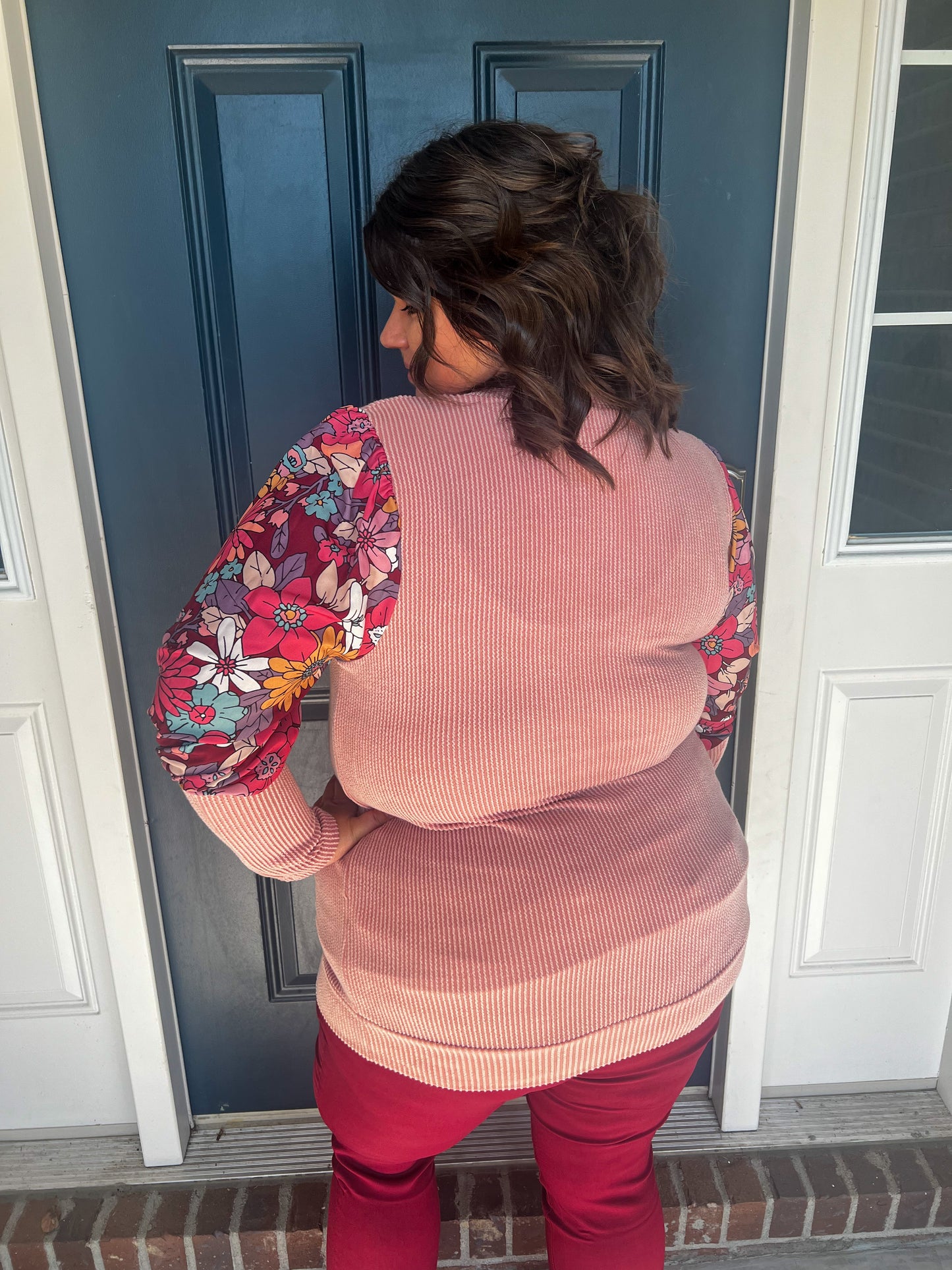New! Aurora Mauve Floral Sleeve Top