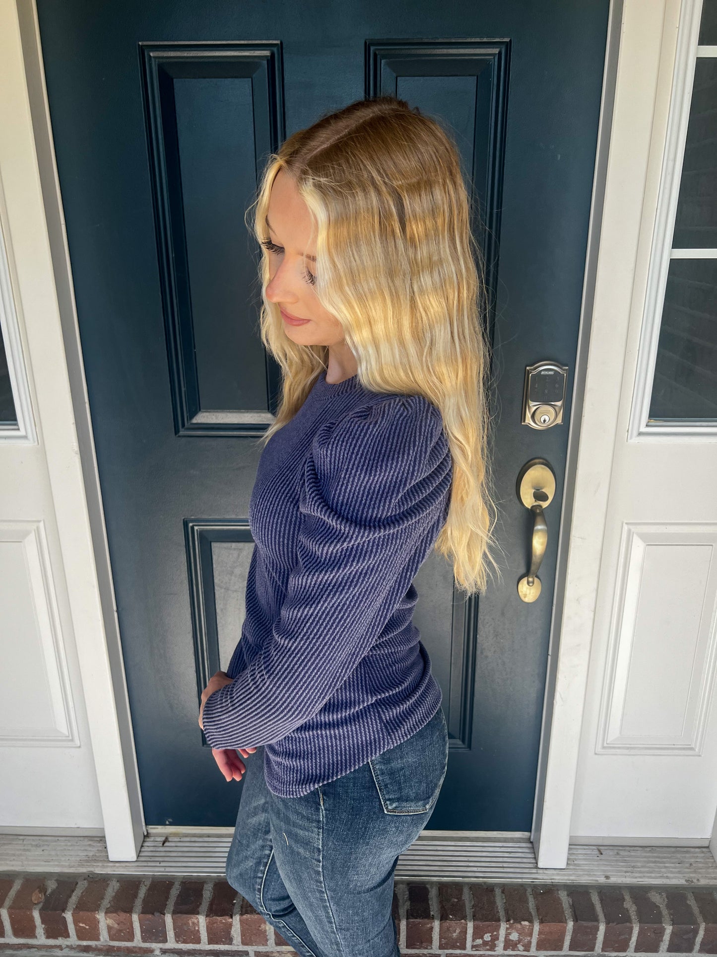 New! Emmerson Navy Puff Sleeve Top