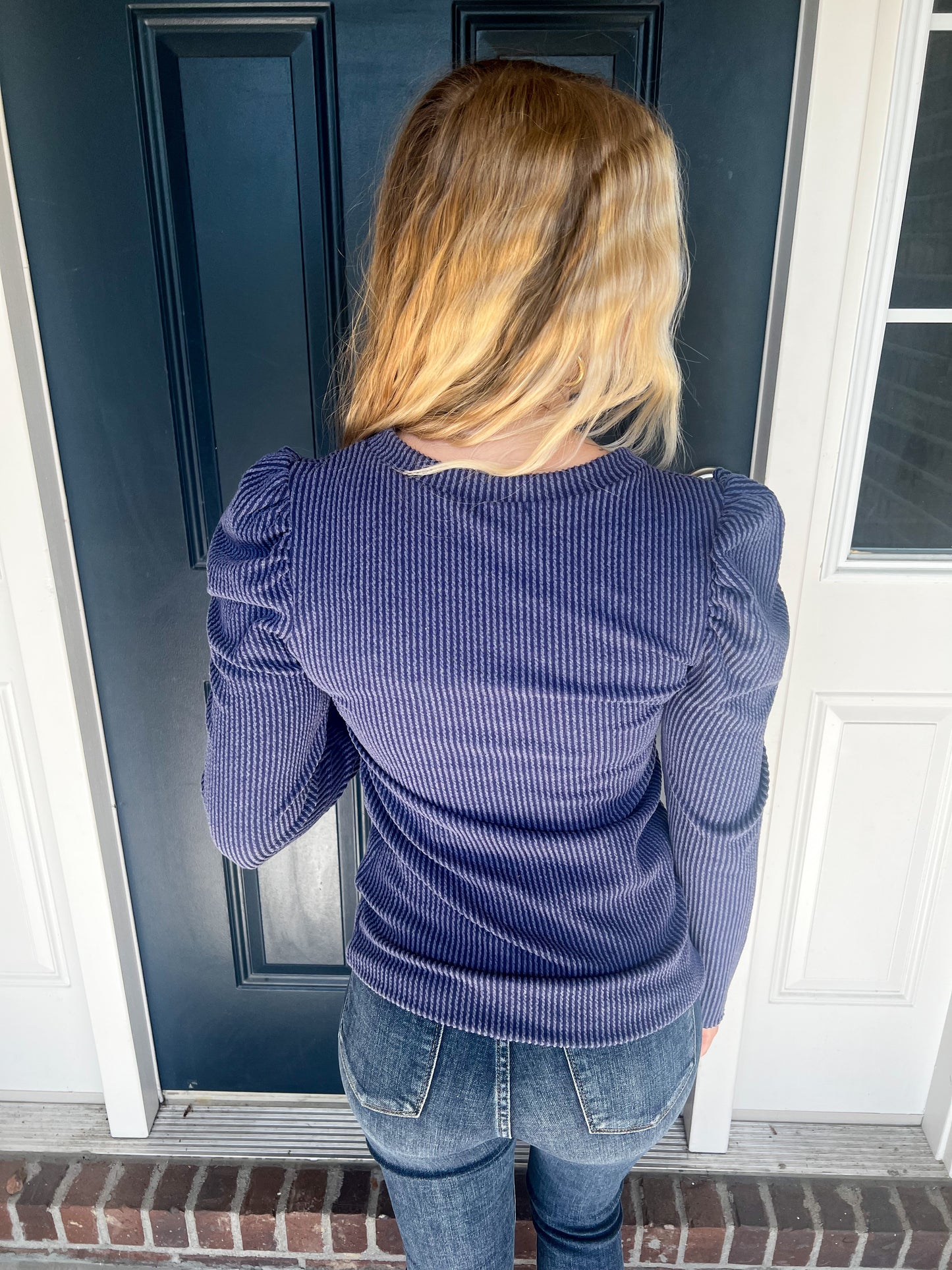 New! Emmerson Navy Puff Sleeve Top