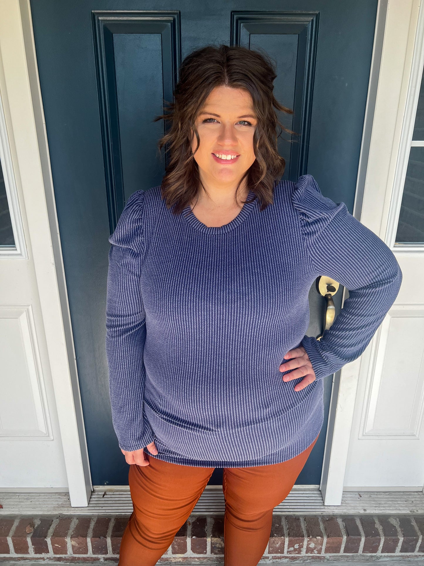 New! Emmerson Navy Puff Sleeve Top