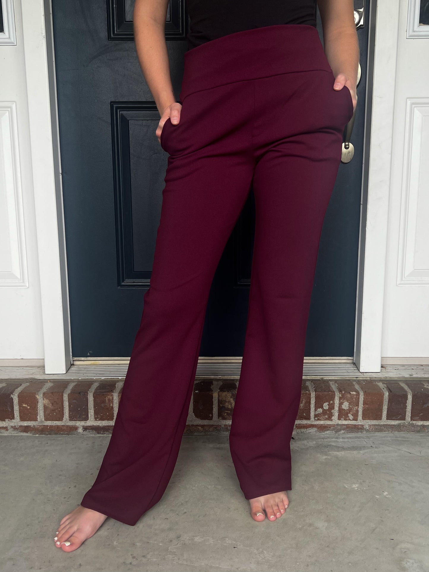 New! Lydia Stretchy Boot Cut Pants - Burgundy