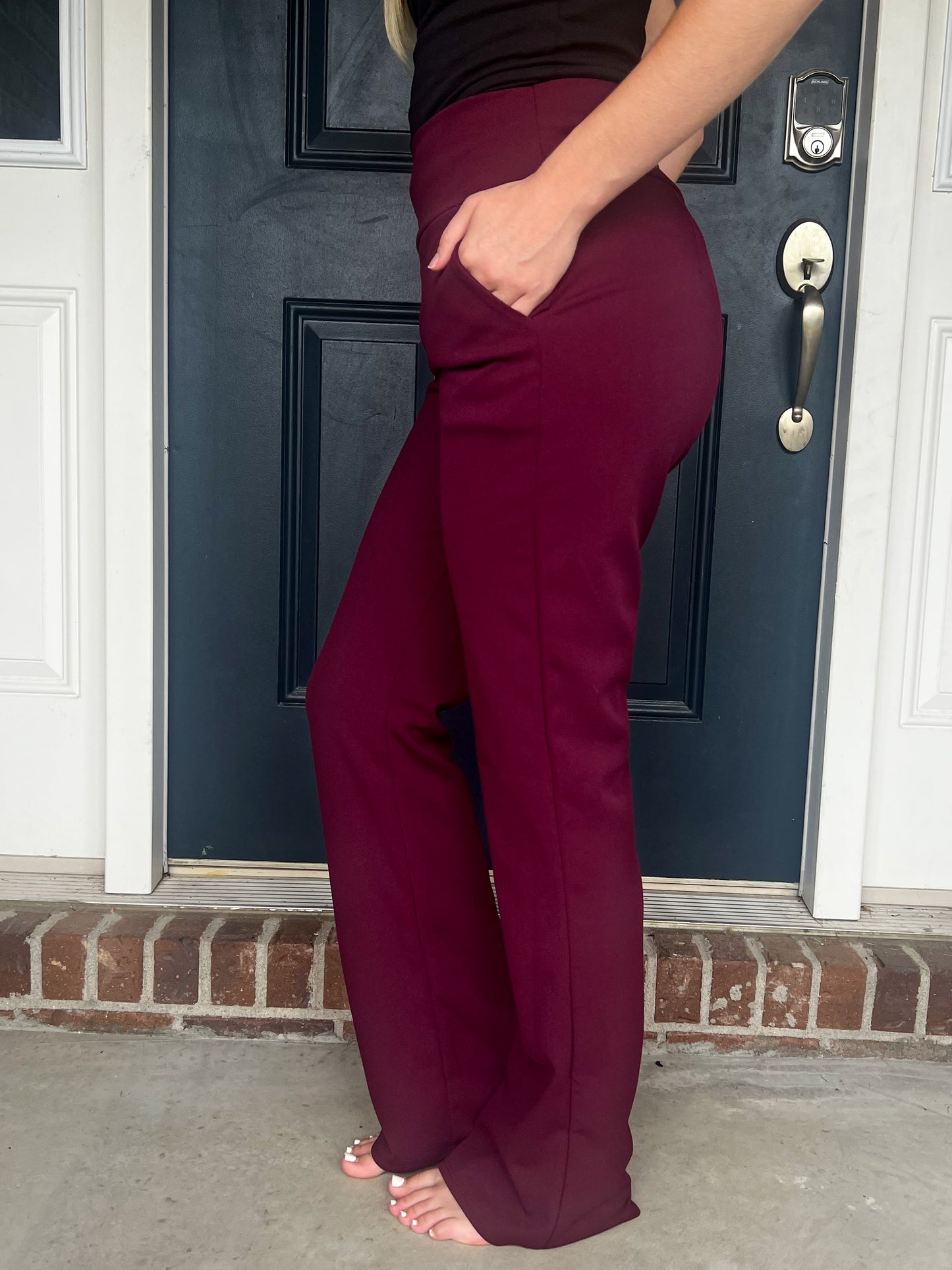 New! Lydia Stretchy Boot Cut Pants - Burgundy