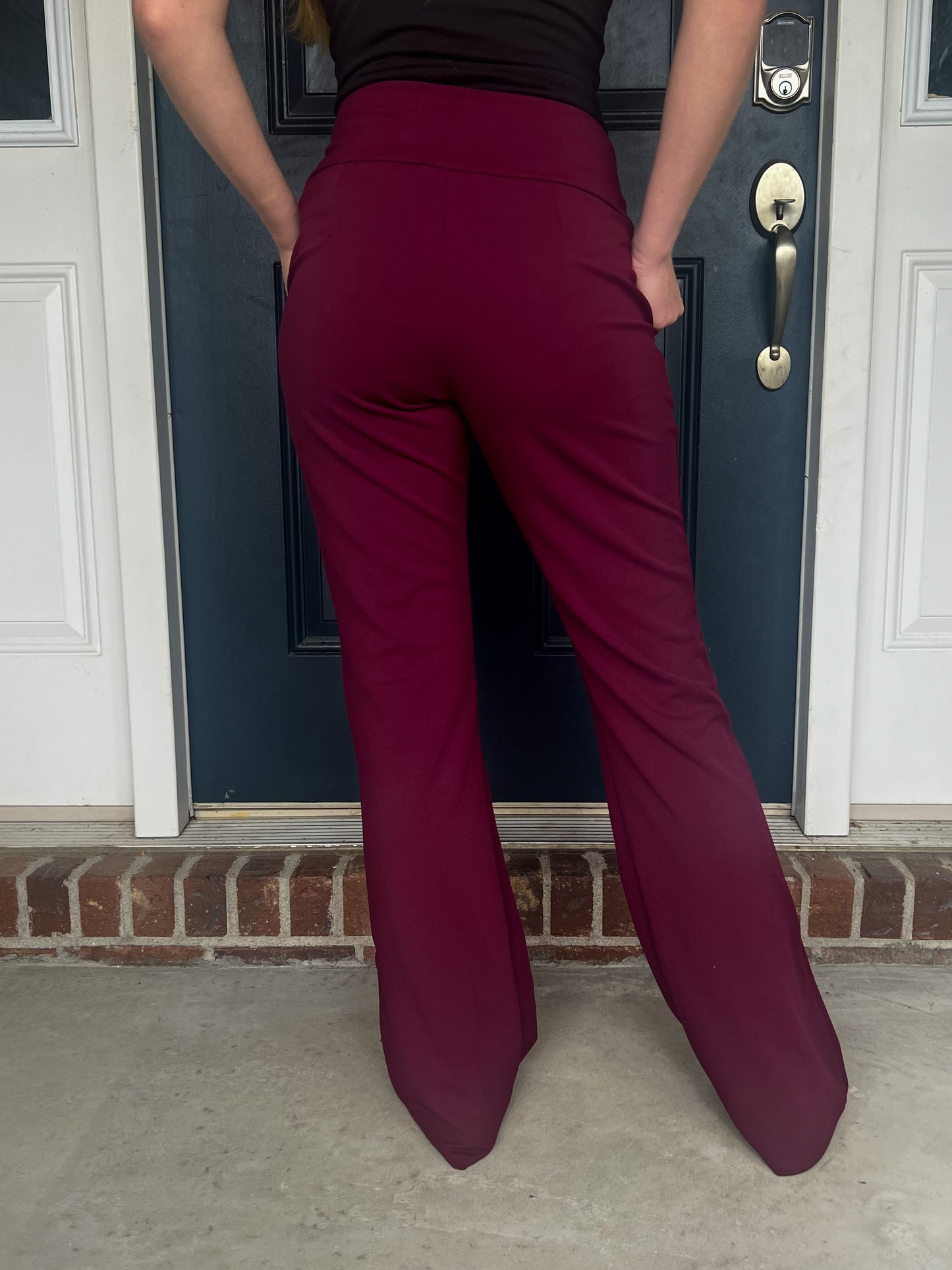 New! Lydia Stretchy Boot Cut Pants - Burgundy