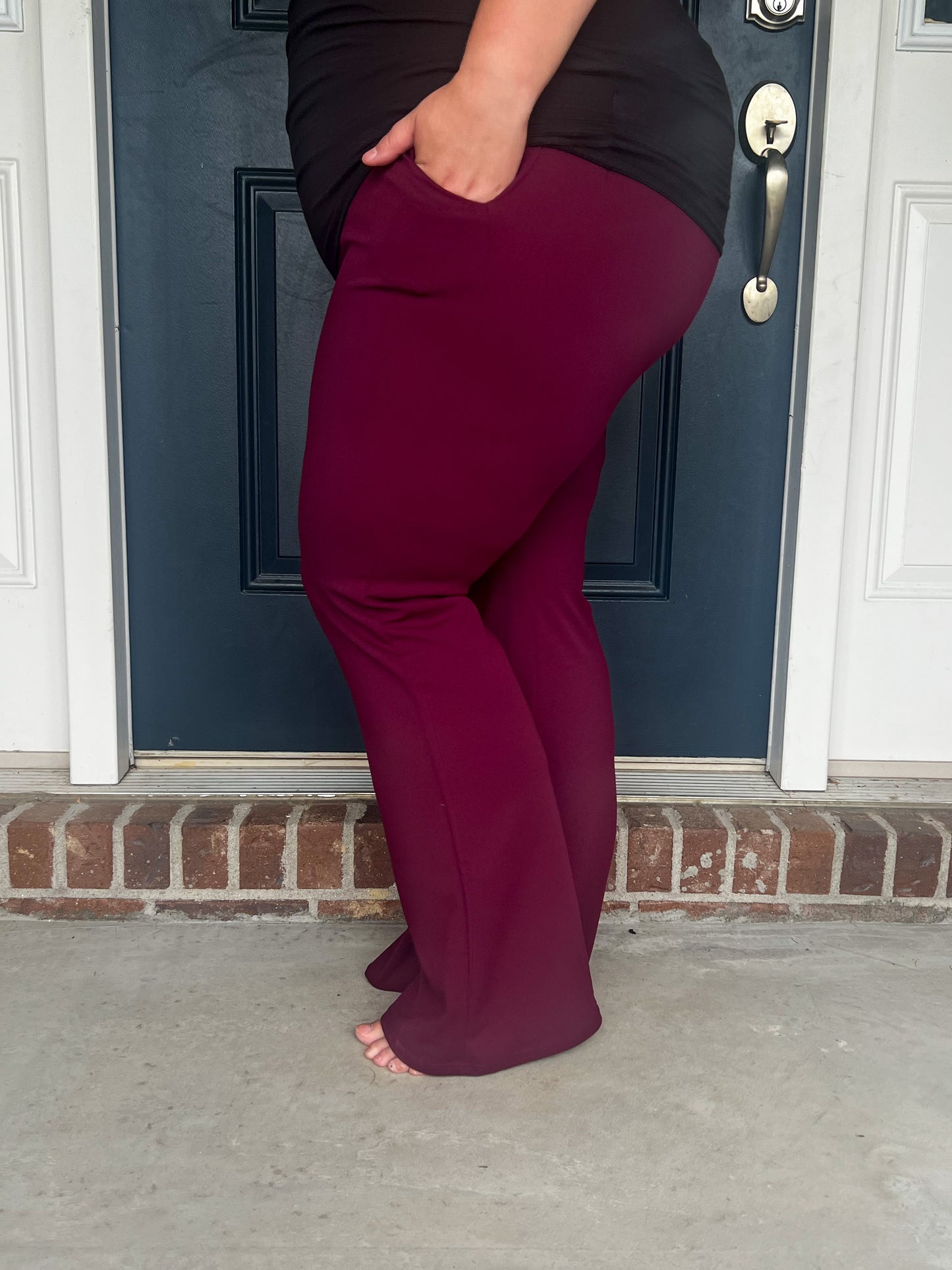 New! Lydia Stretchy Boot Cut Pants - Burgundy