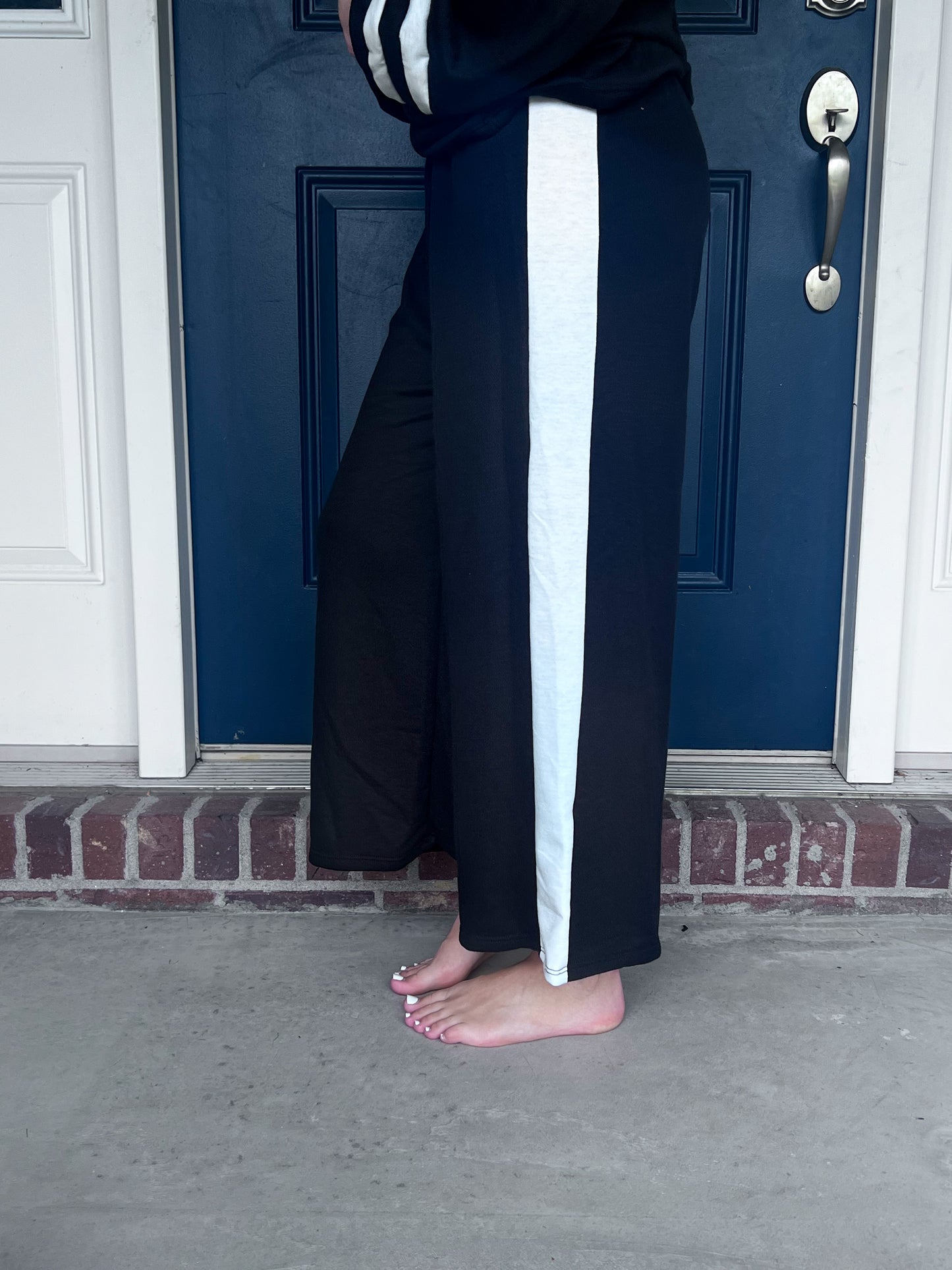New! Black Wide Leg with White Stripe Pants