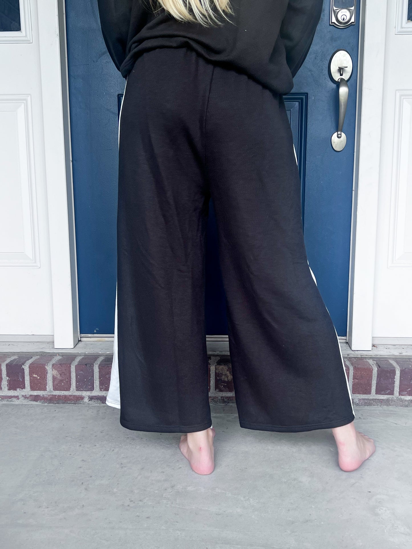 New! Black Wide Leg with White Stripe Pants