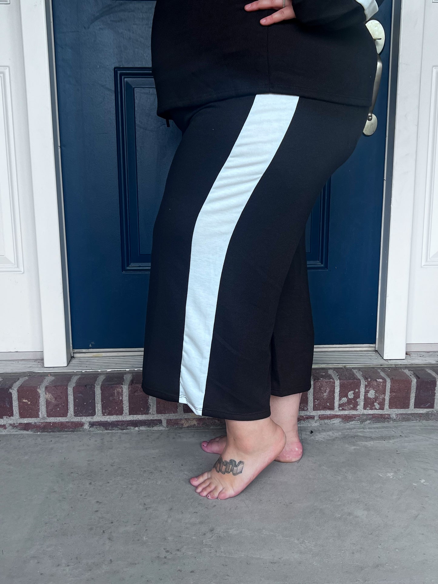 New! Black Wide Leg with White Stripe Pants