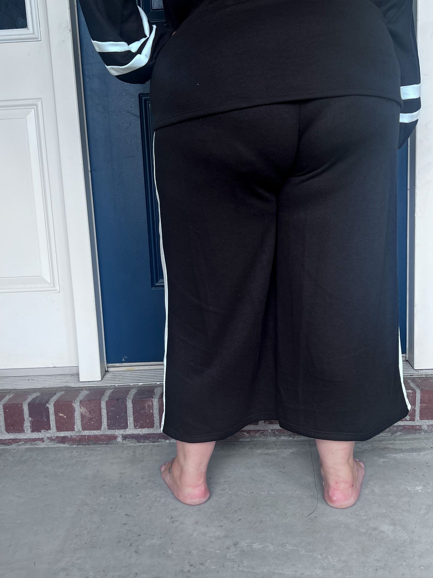 New! Black Wide Leg with White Stripe Pants