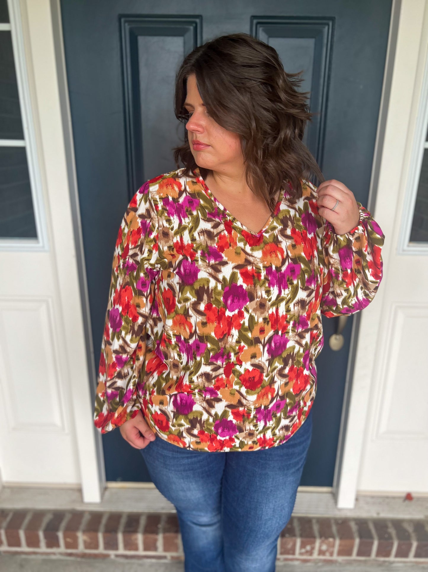 New! New Romantics Floral Long Sleeve Blouse