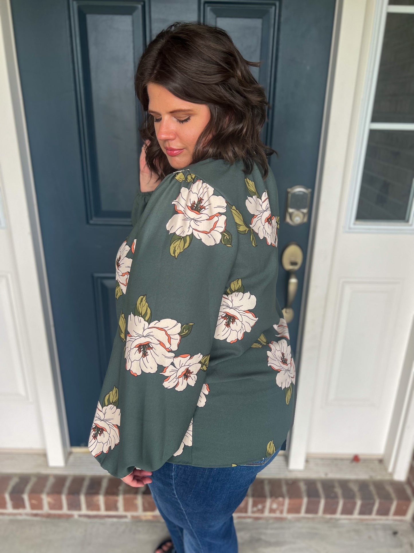 New! Audrey Green Floral Blouse