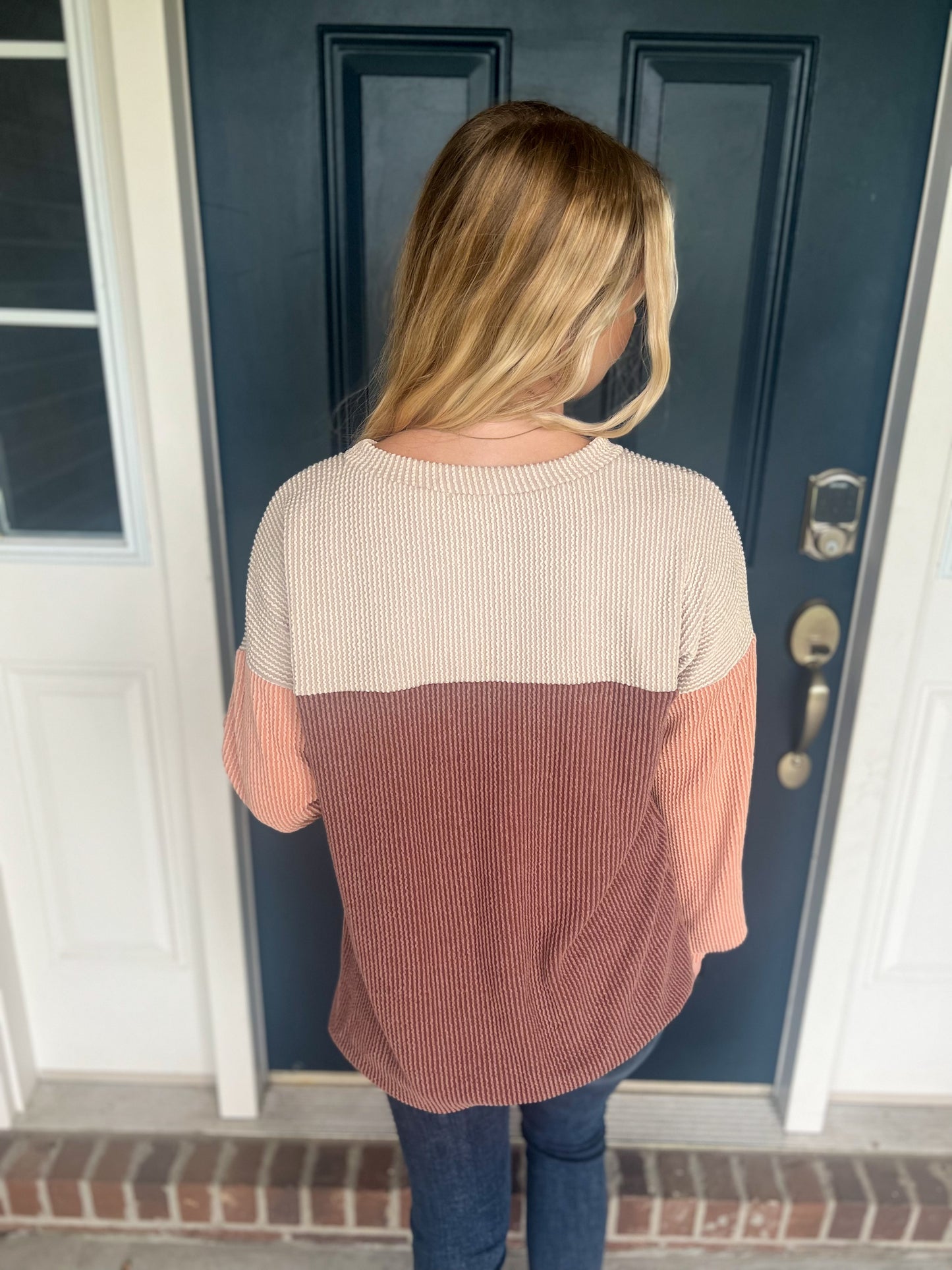 New! Keeley Corded Color Block Top - Taupe and Chocolate