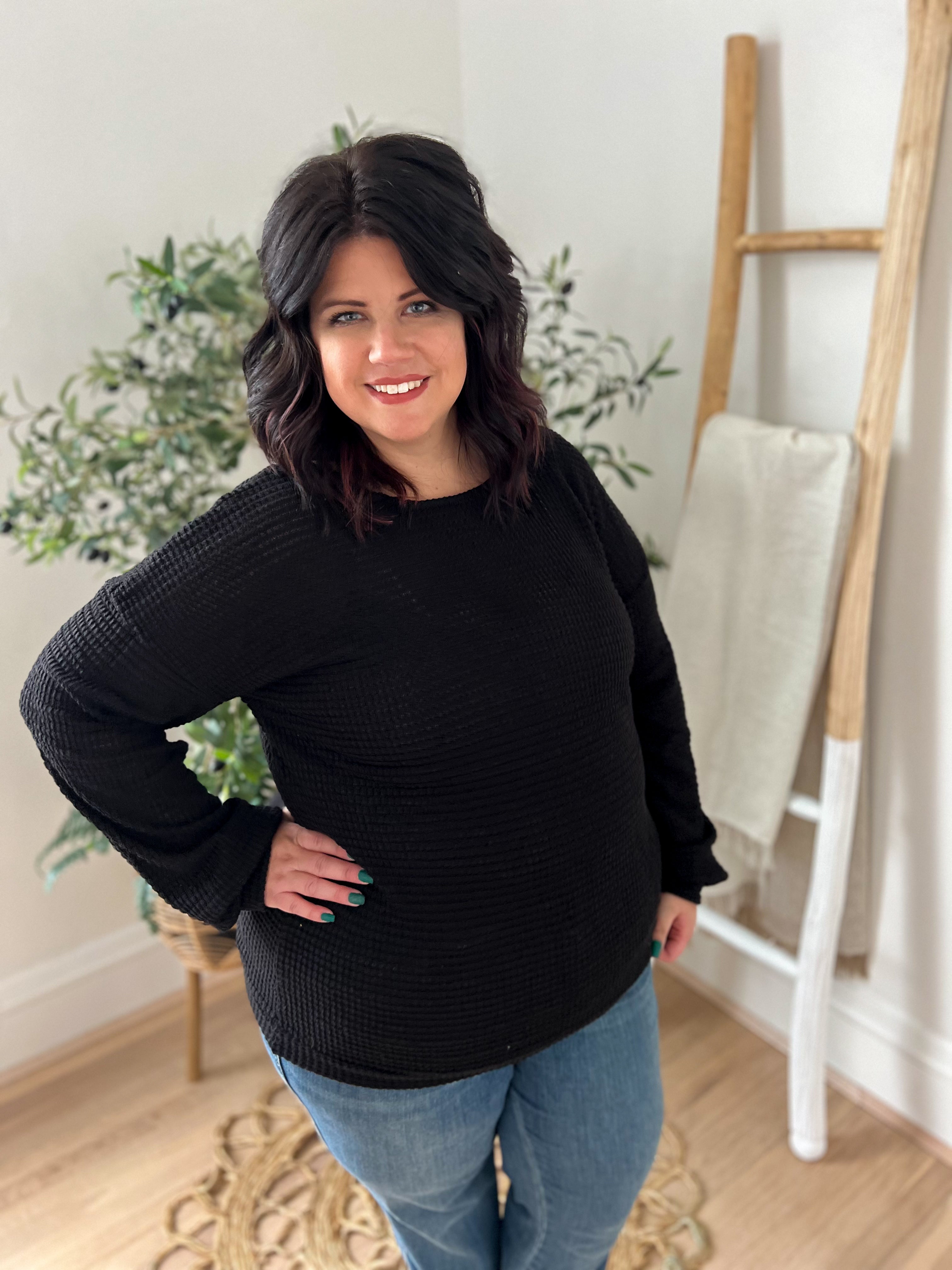 DOORBUSTER Sutton Black Waffle Knit Top