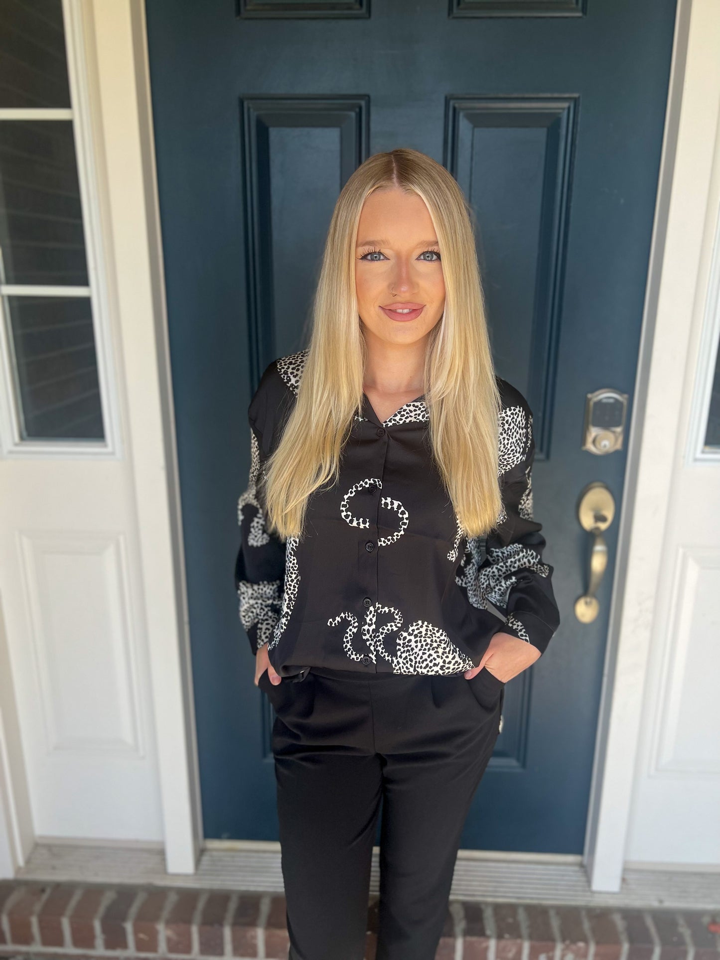 New! Black Button Leopard Top
