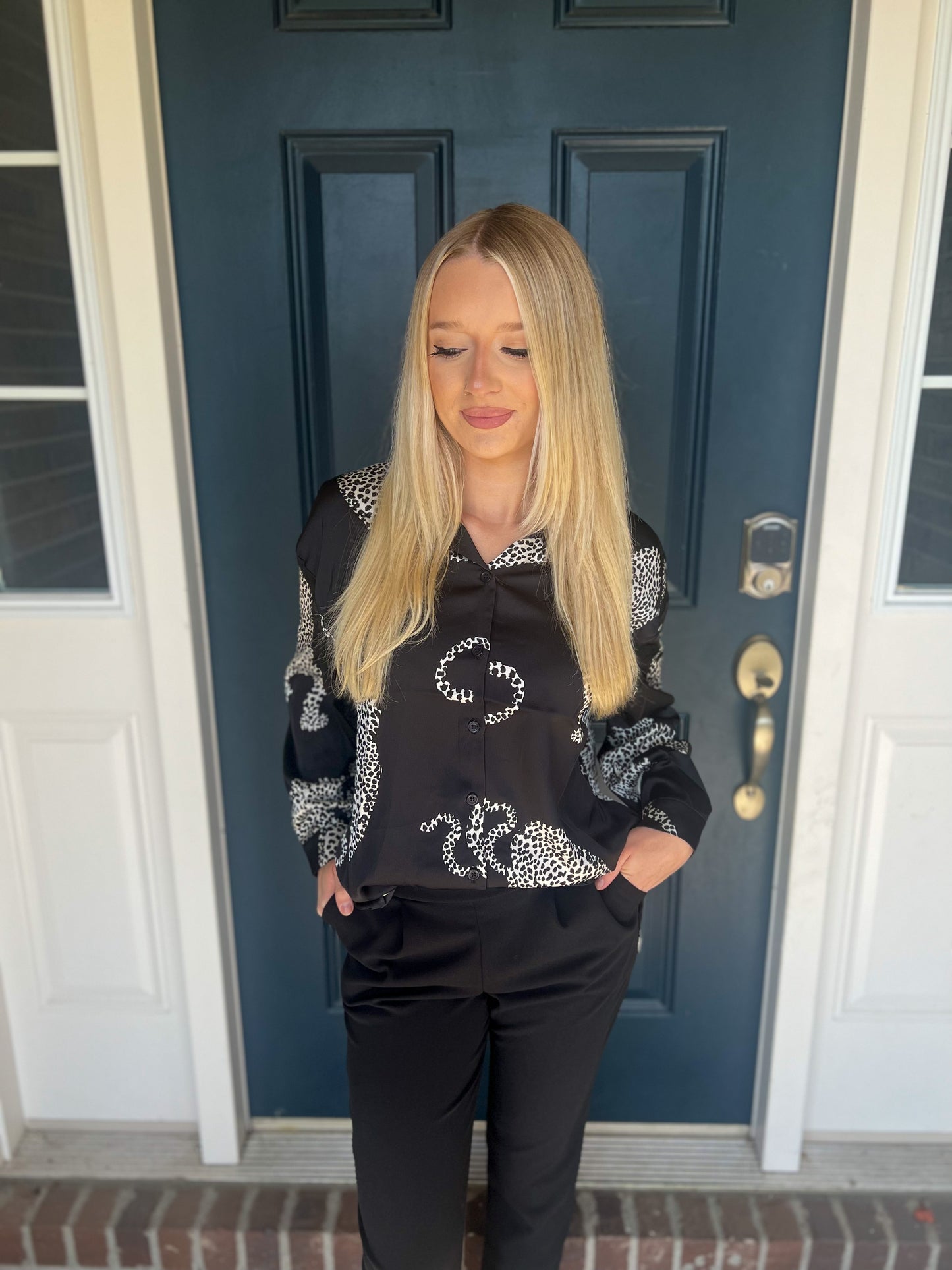 New! Black Button Leopard Top
