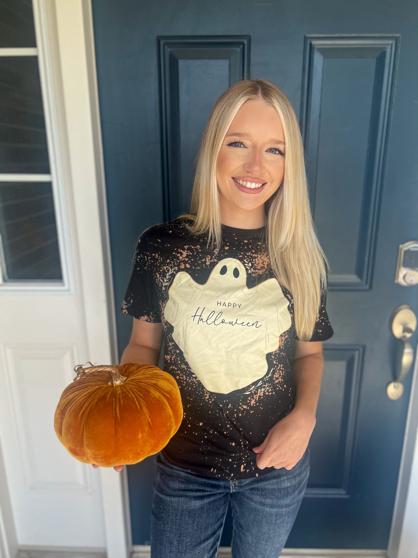 New! Happy Halloween Ghost Bleached Tee