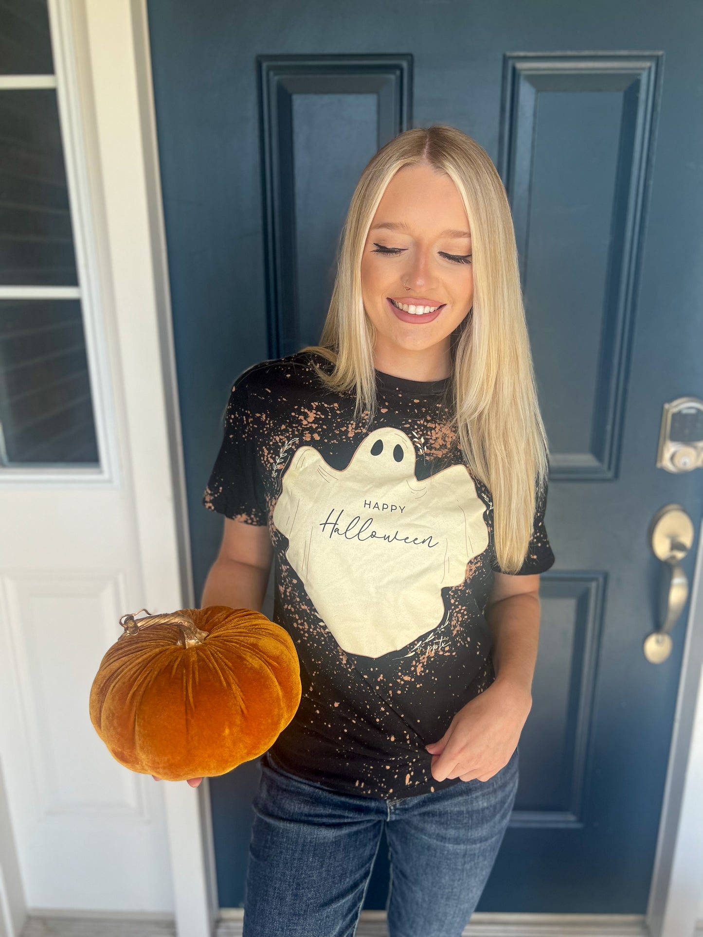 New! Happy Halloween Ghost Bleached Tee