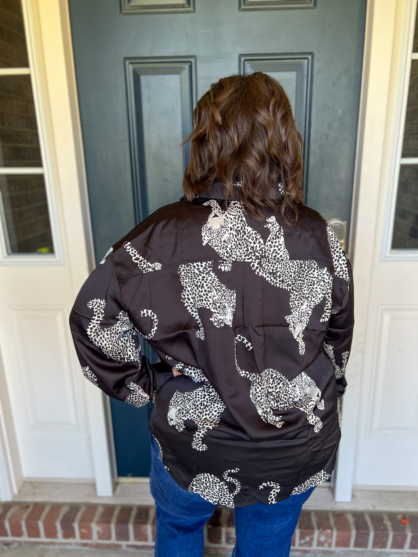 New! Black Button Leopard Top