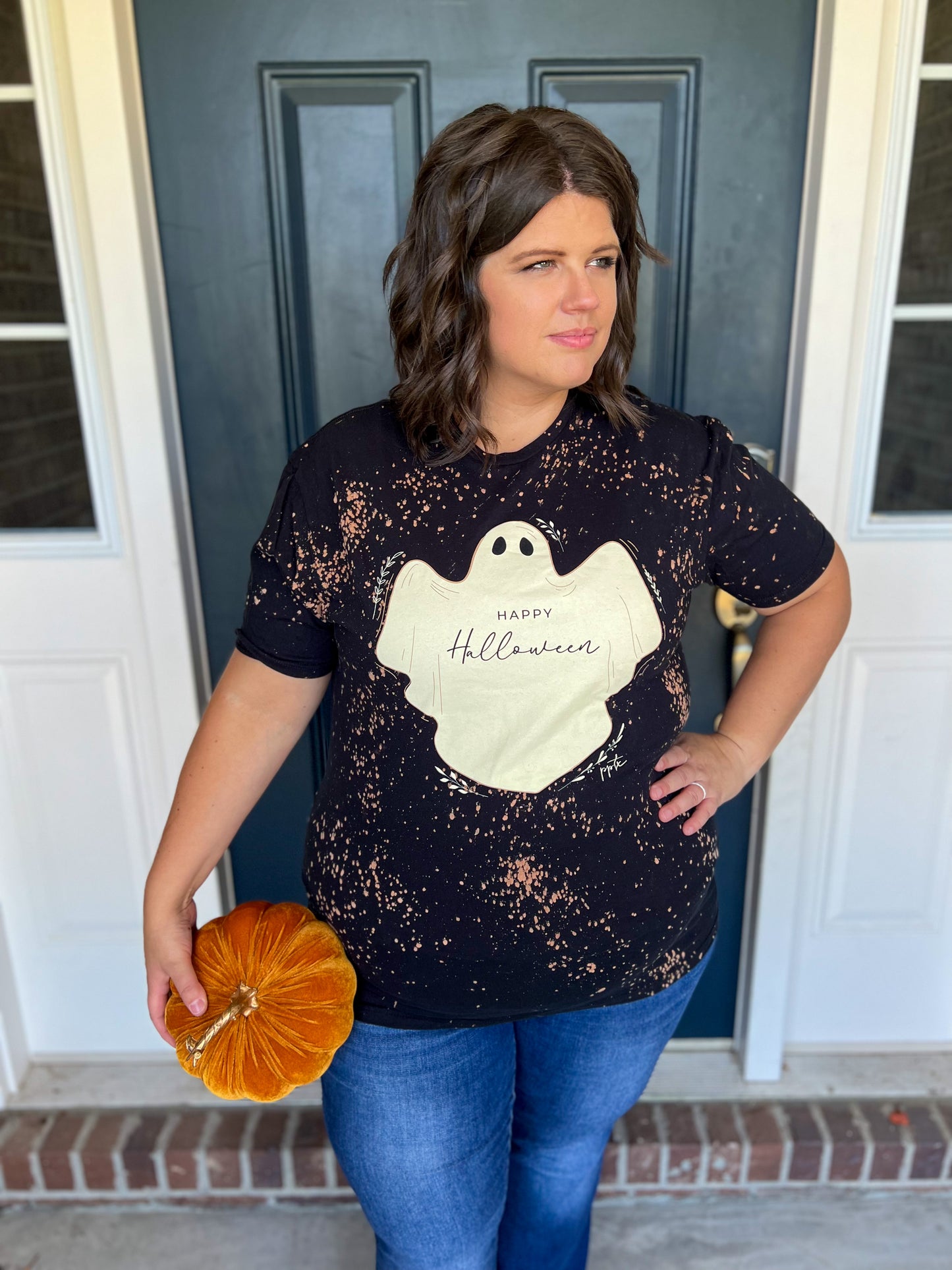 New! Happy Halloween Ghost Bleached Tee