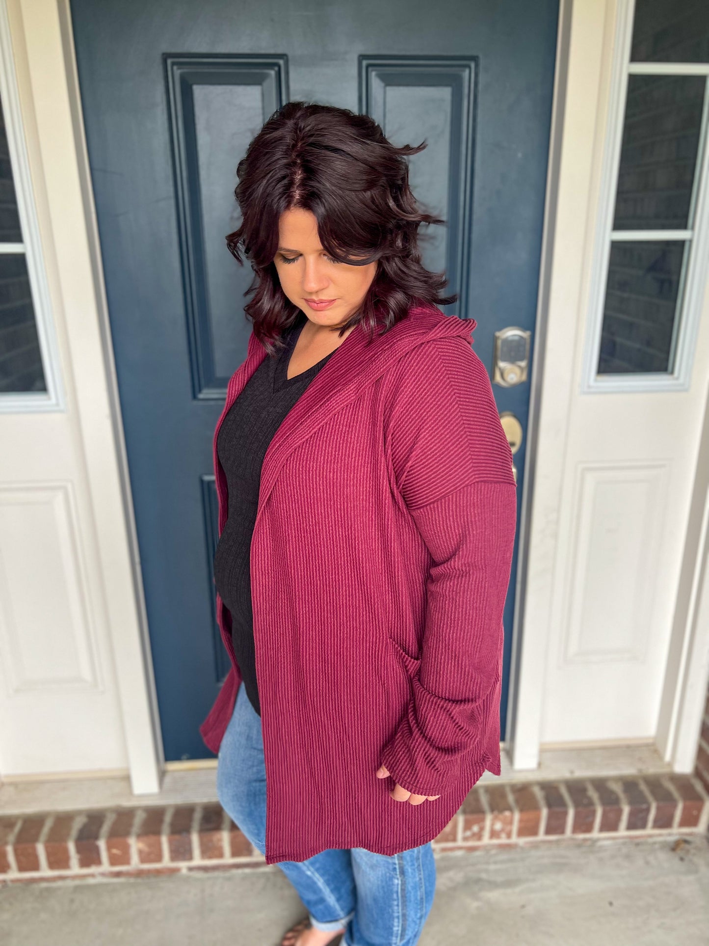 Hits Different Burgundy Hooded Cardigan