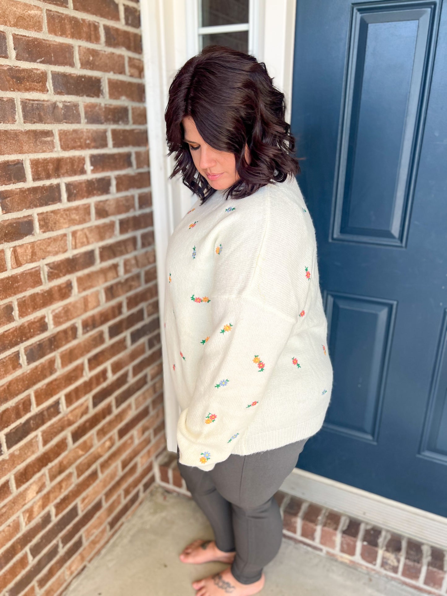 Dainty Floral Ivory Sweater