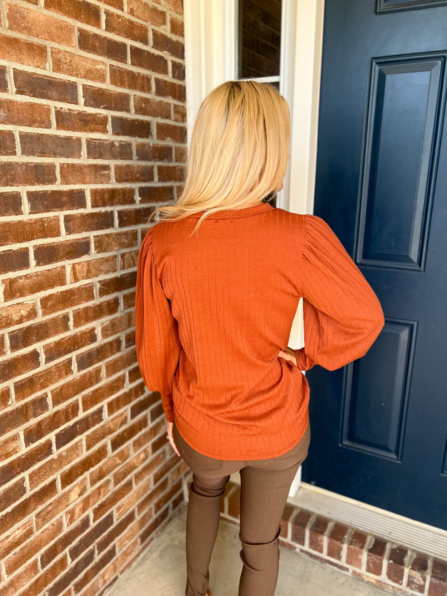 New! Burnt Orange Puff Sleeve Top