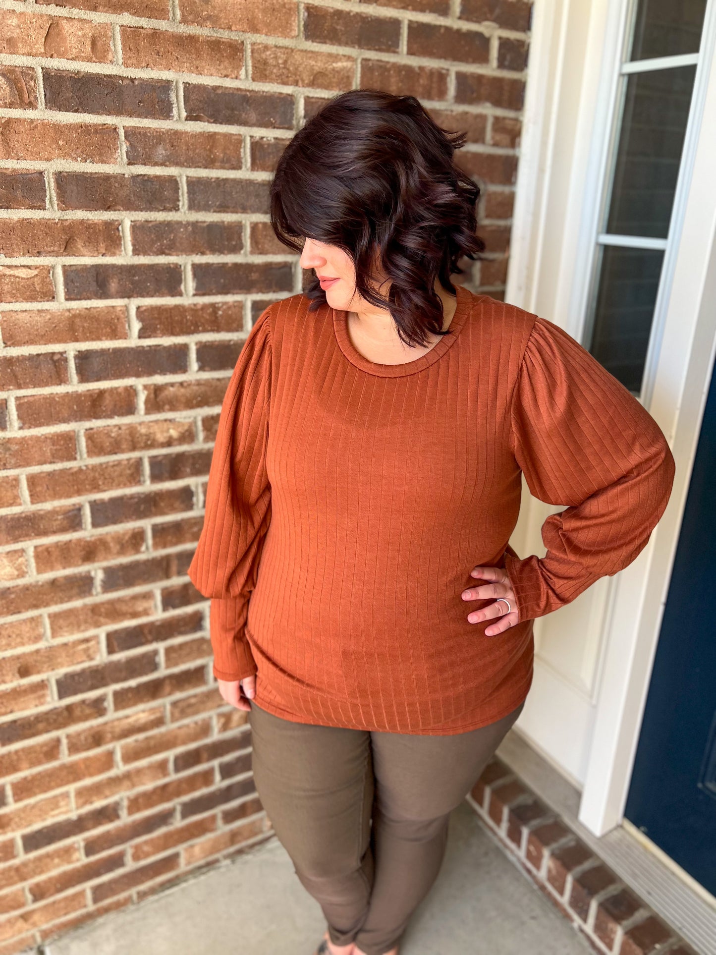 New! Burnt Orange Puff Sleeve Top