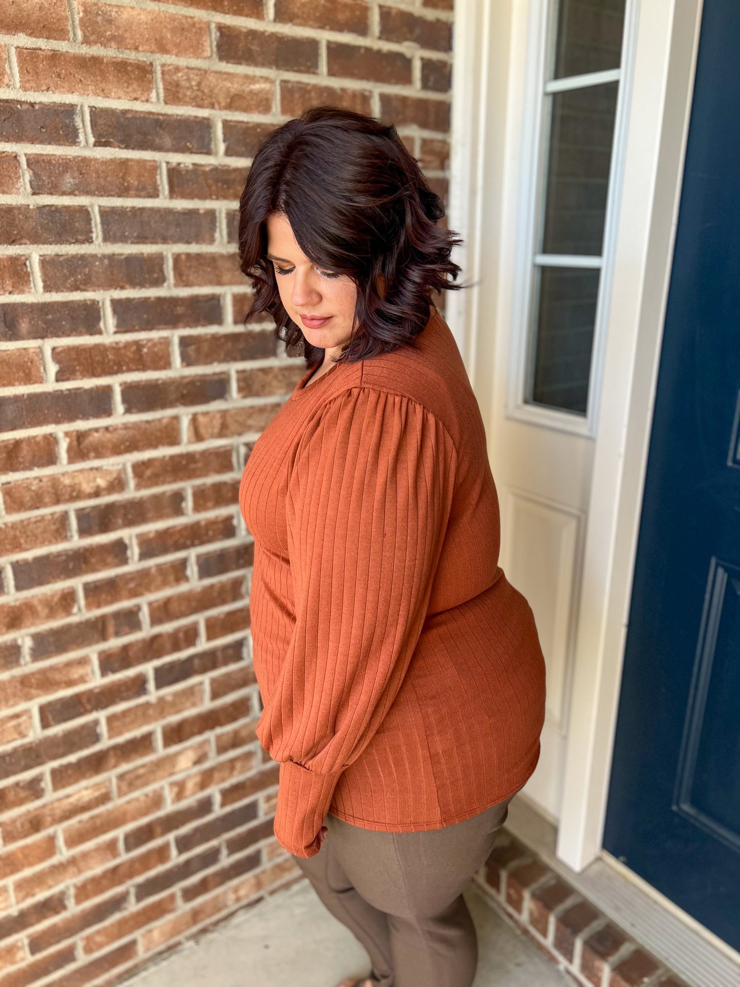 New! Burnt Orange Puff Sleeve Top